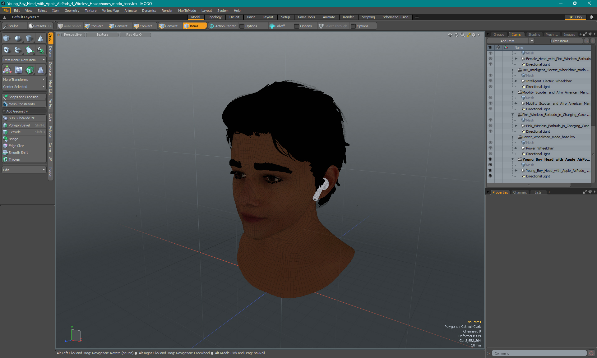 3D model Young Boy Head with Apple AirPods 4 Wireless Headphones