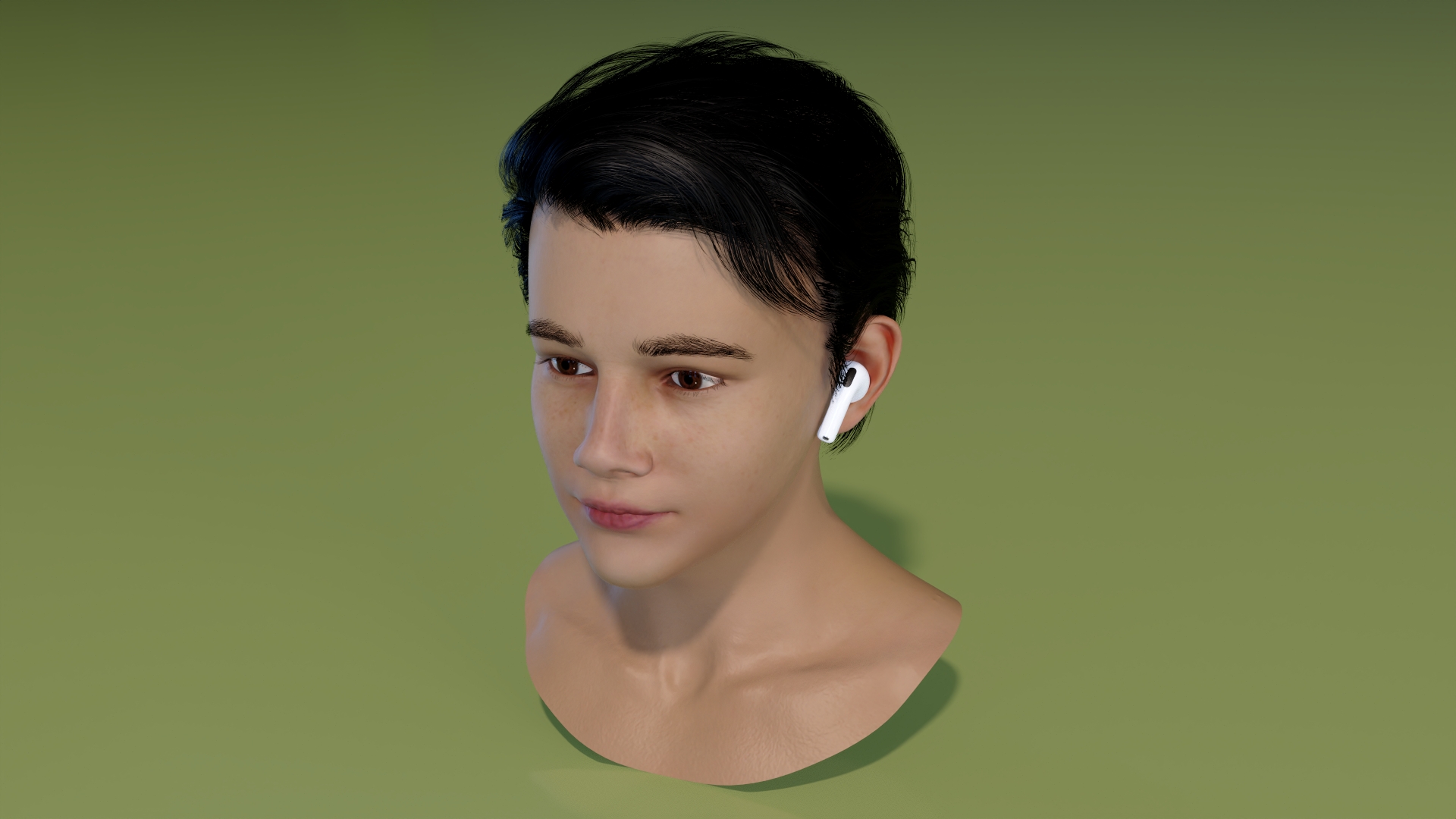 3D model Young Boy Head with Apple AirPods 4 Wireless Headphones