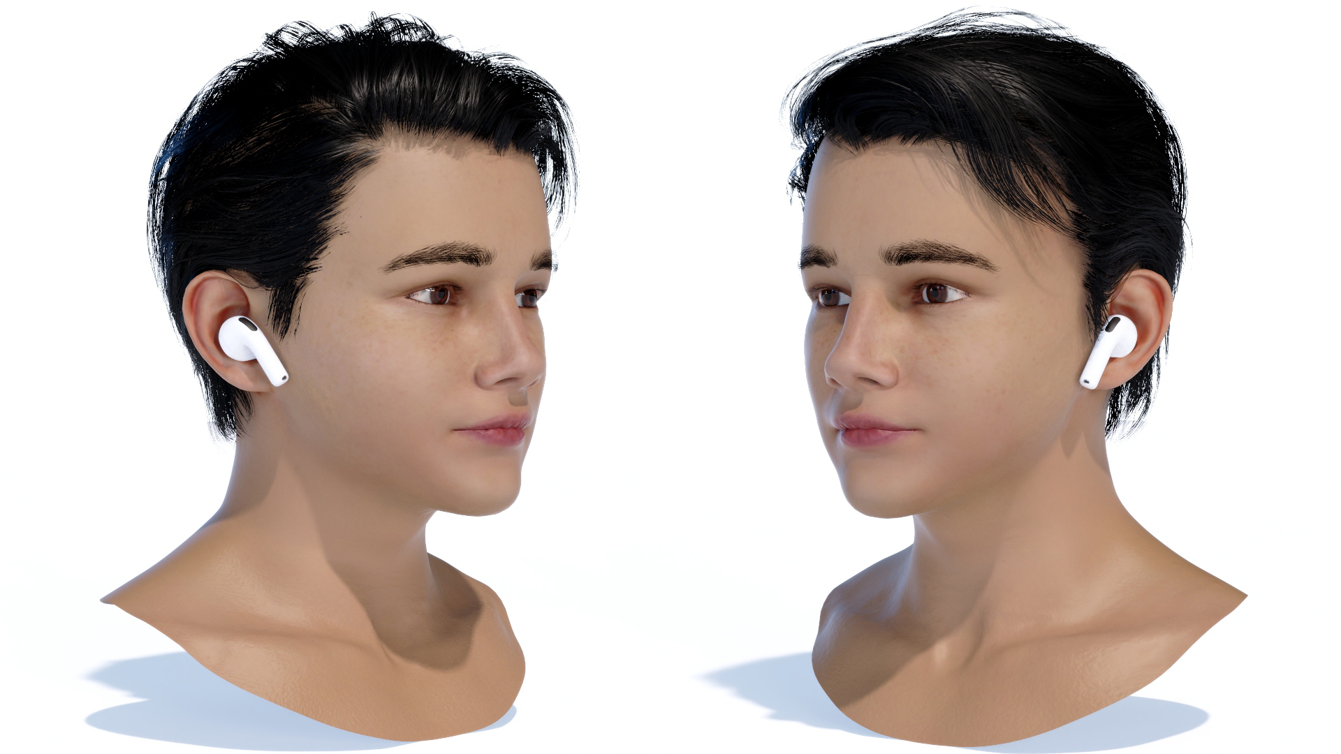 3D model Young Boy Head with Apple AirPods 4 Wireless Headphones