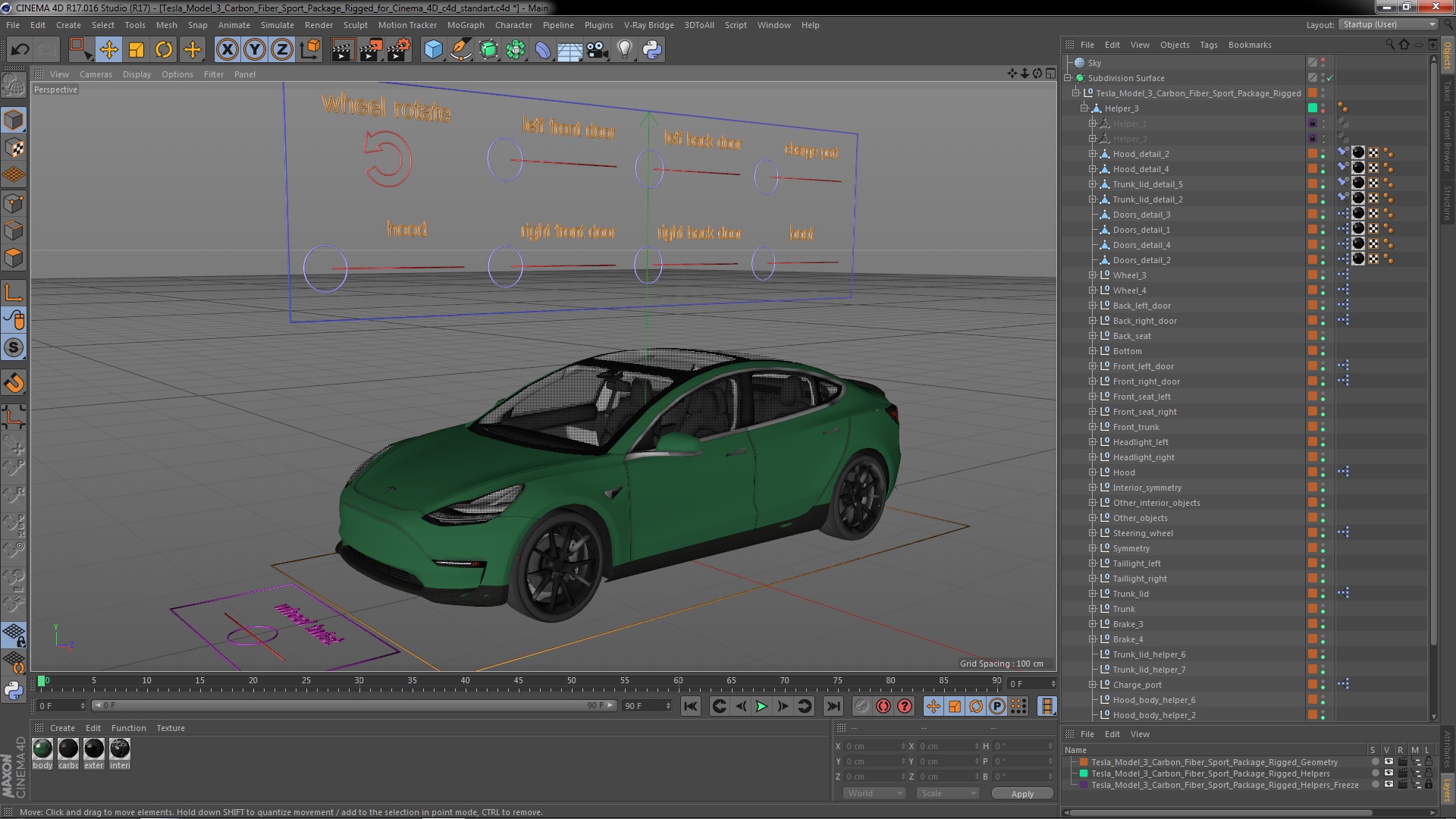 3D Tesla Model 3 Carbon Fiber Sport Package Rigged for Cinema 4D