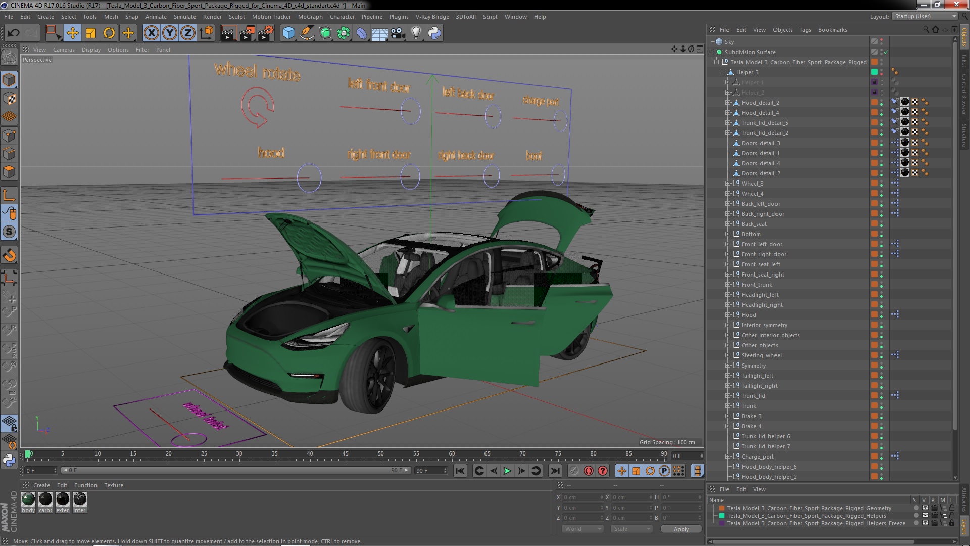 3D Tesla Model 3 Carbon Fiber Sport Package Rigged for Cinema 4D