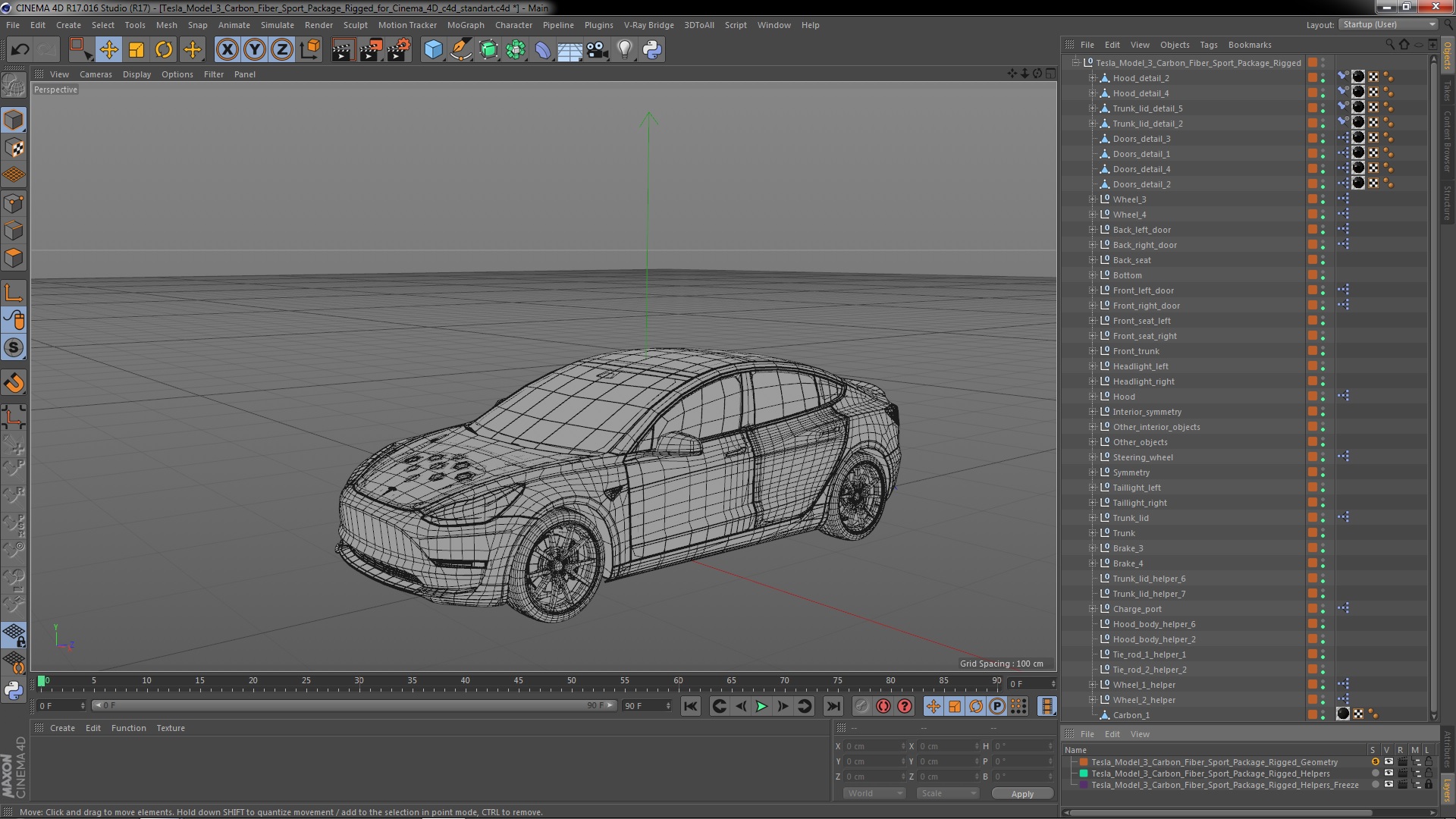 3D Tesla Model 3 Carbon Fiber Sport Package Rigged for Cinema 4D
