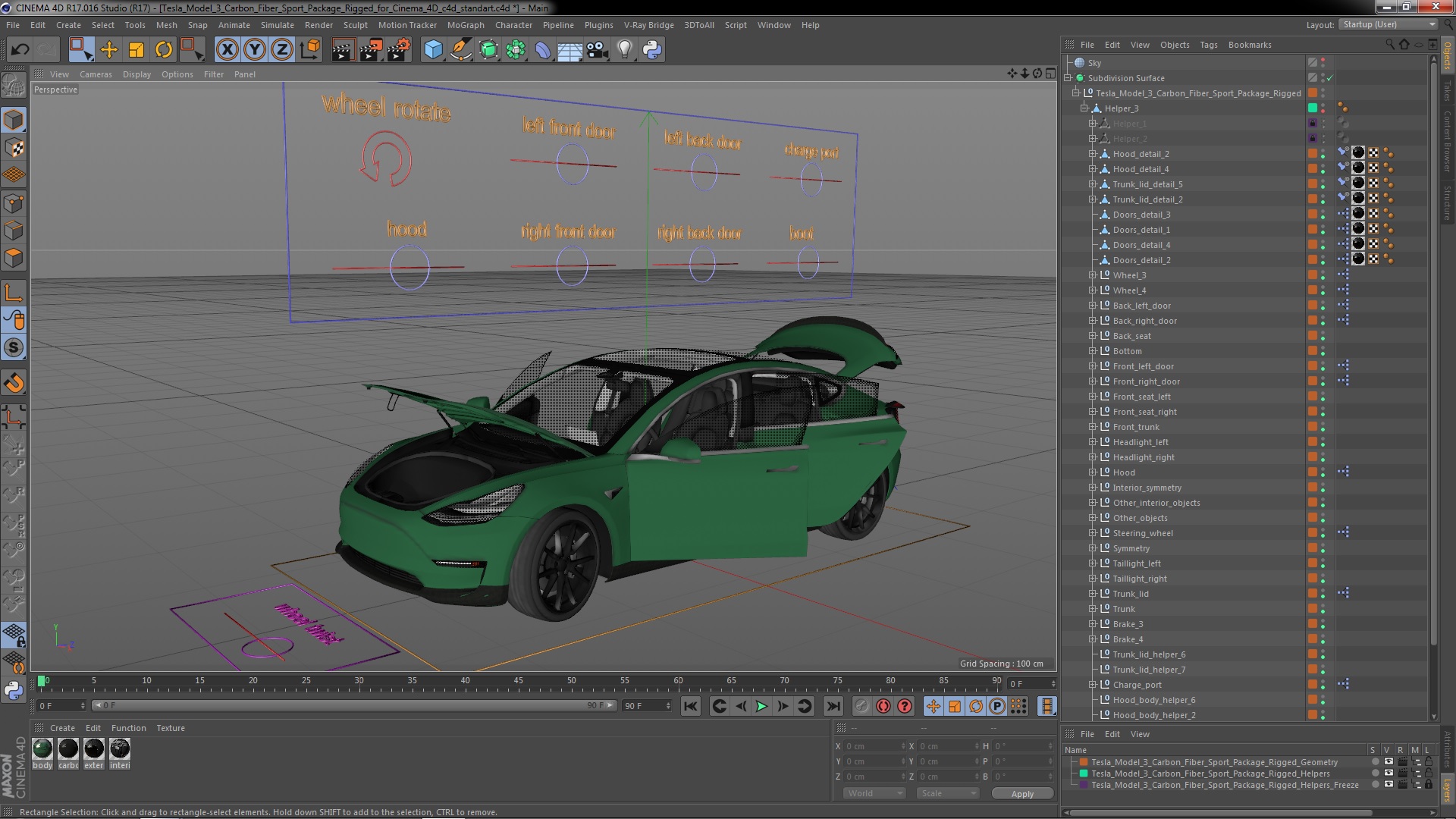 3D Tesla Model 3 Carbon Fiber Sport Package Rigged for Cinema 4D