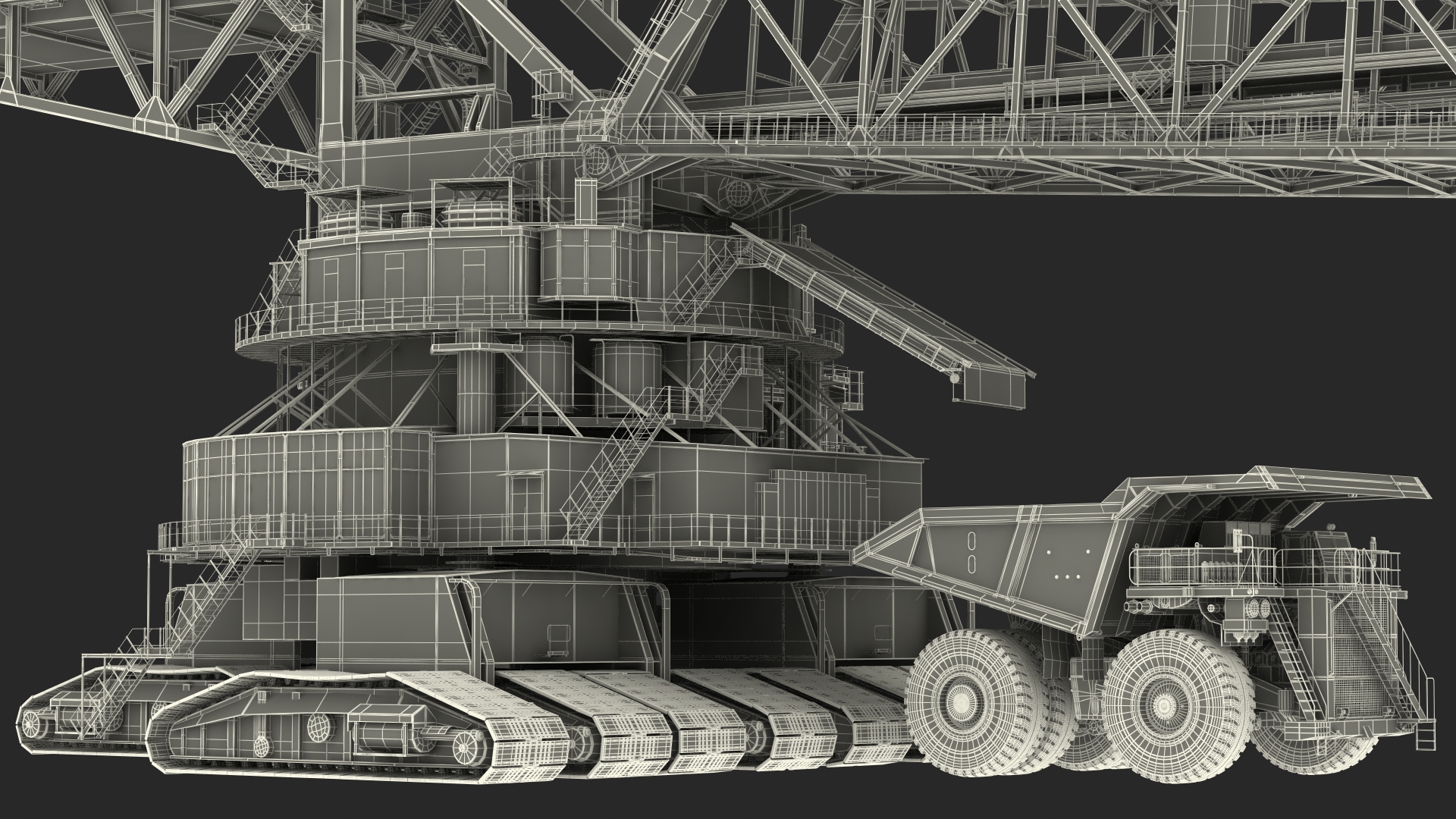 3D Mining Multi Bucket Wheel Excavator with Heavy Duty Dump Truck Liebherr