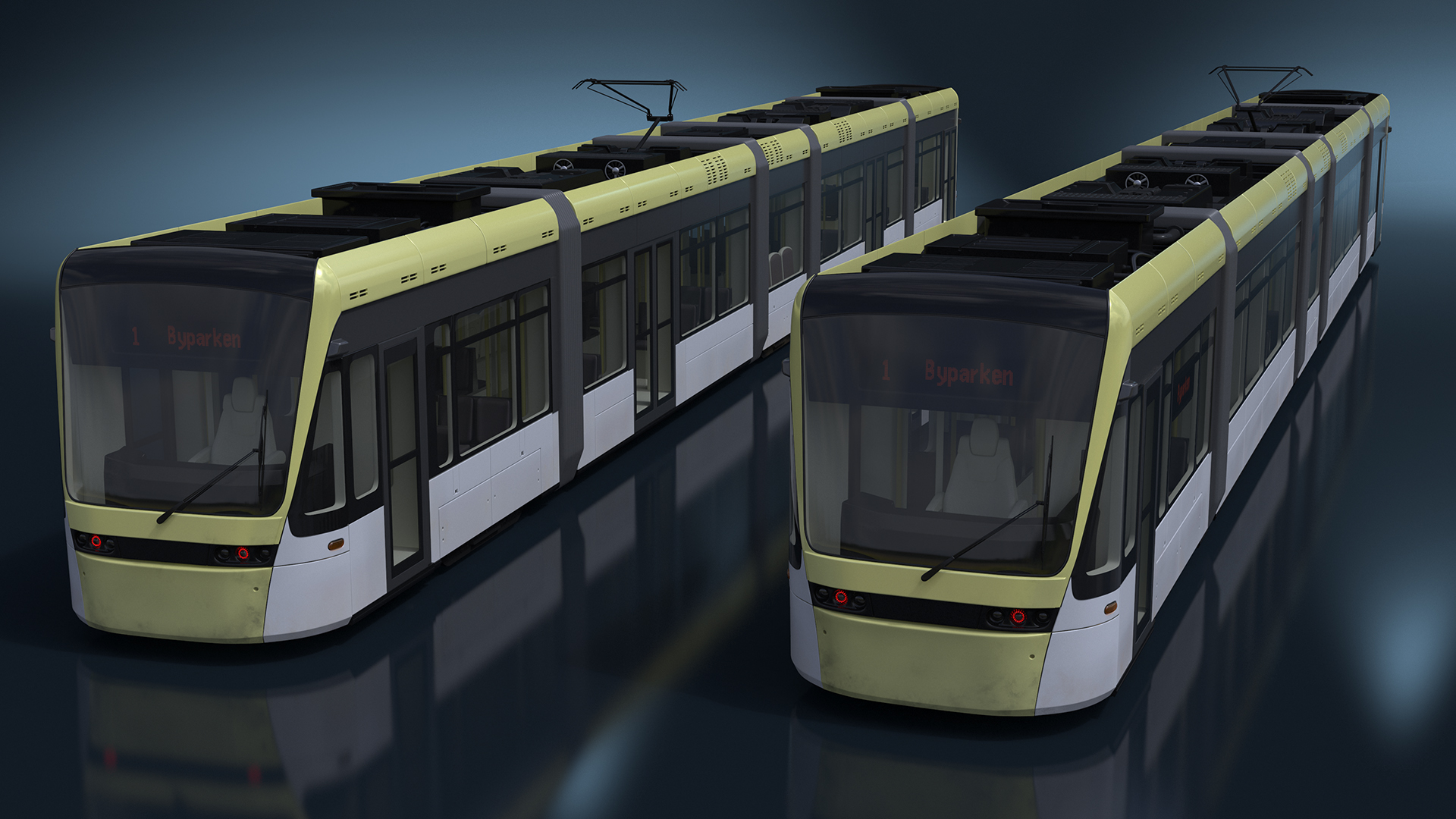 City Tram Yellow Simple Interior 3D