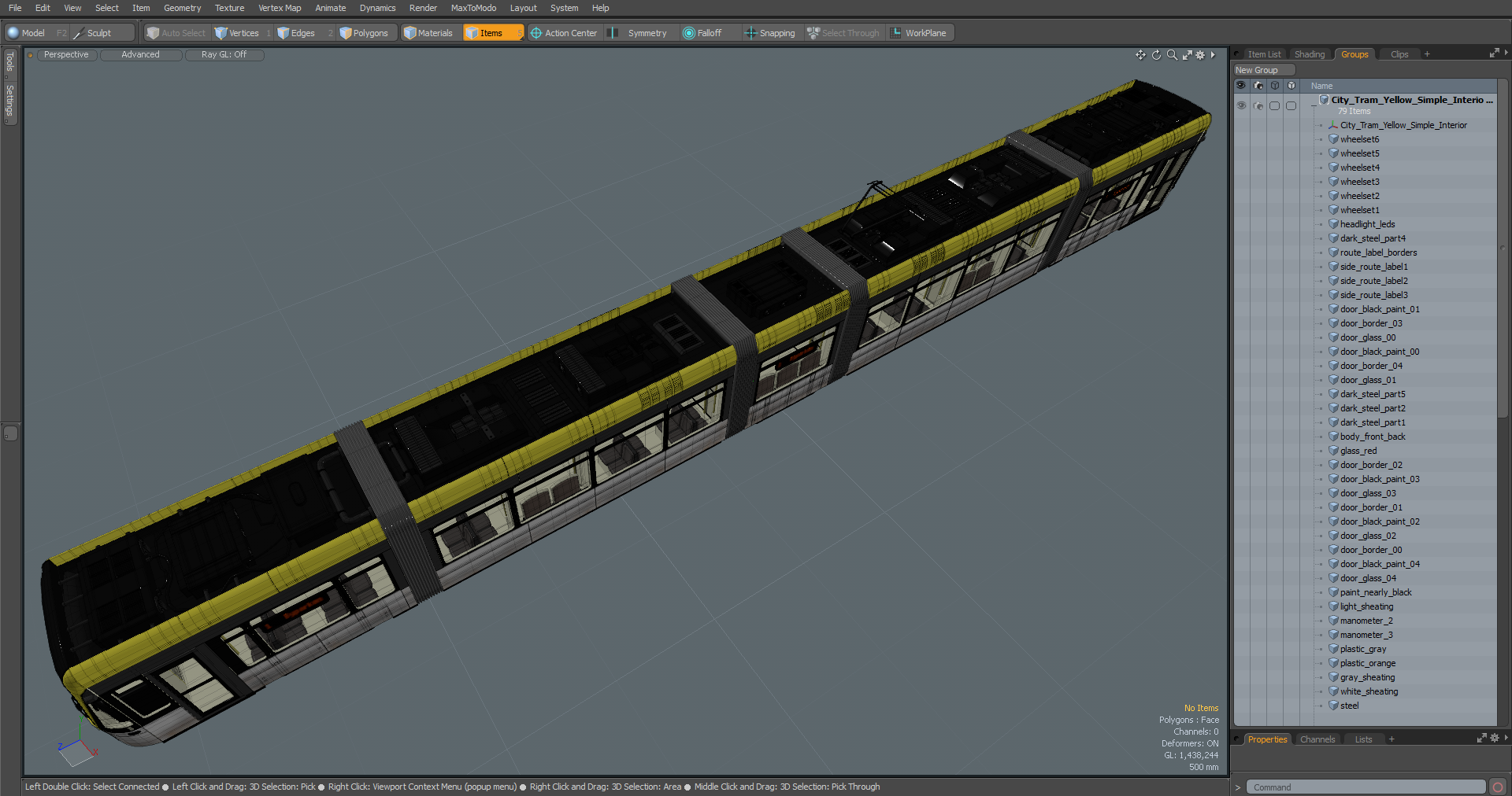 City Tram Yellow Simple Interior 3D