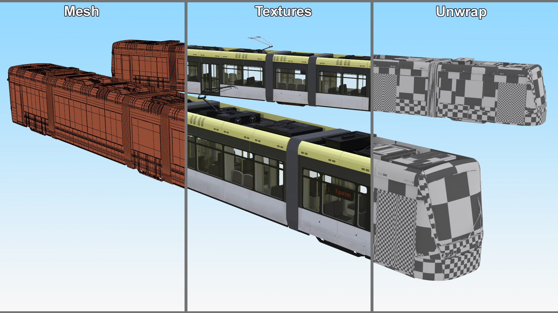 City Tram Yellow Simple Interior 3D