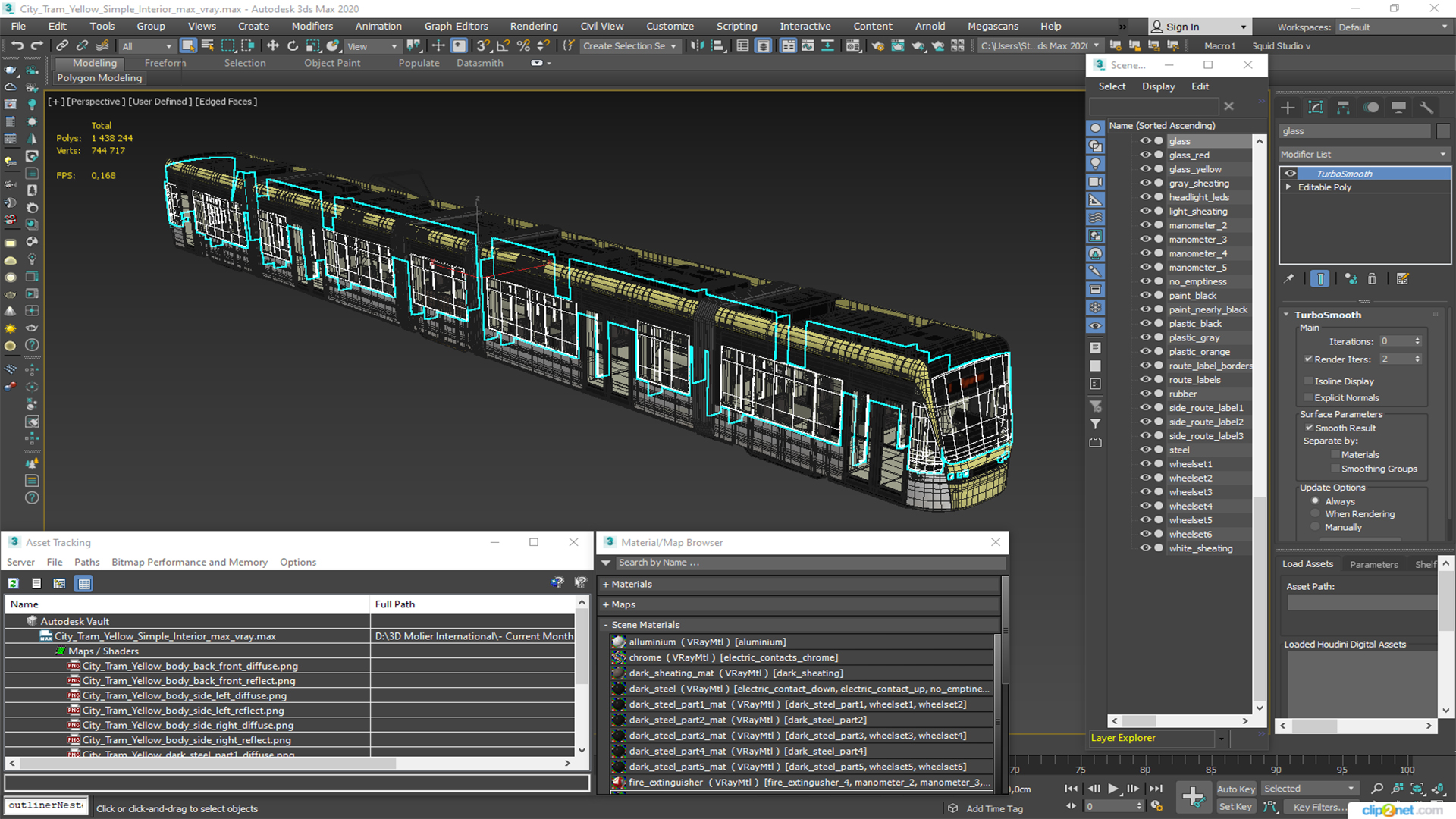 City Tram Yellow Simple Interior 3D
