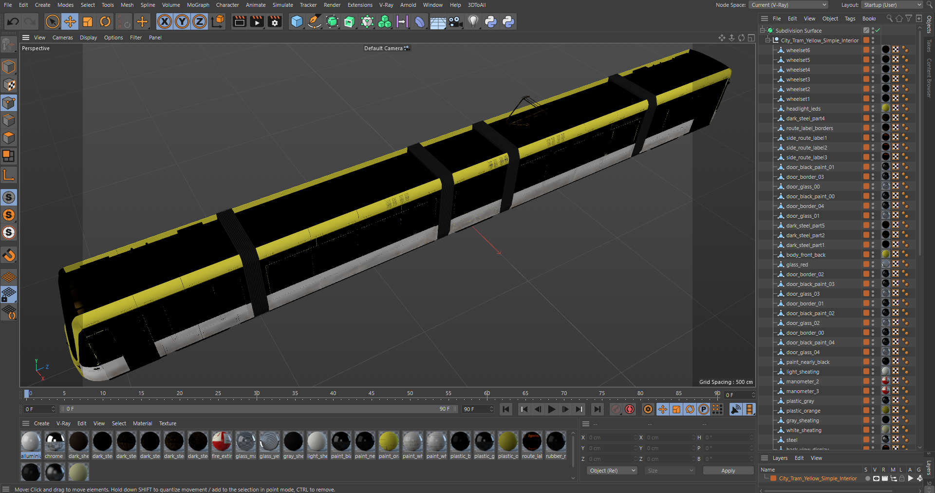 City Tram Yellow Simple Interior 3D