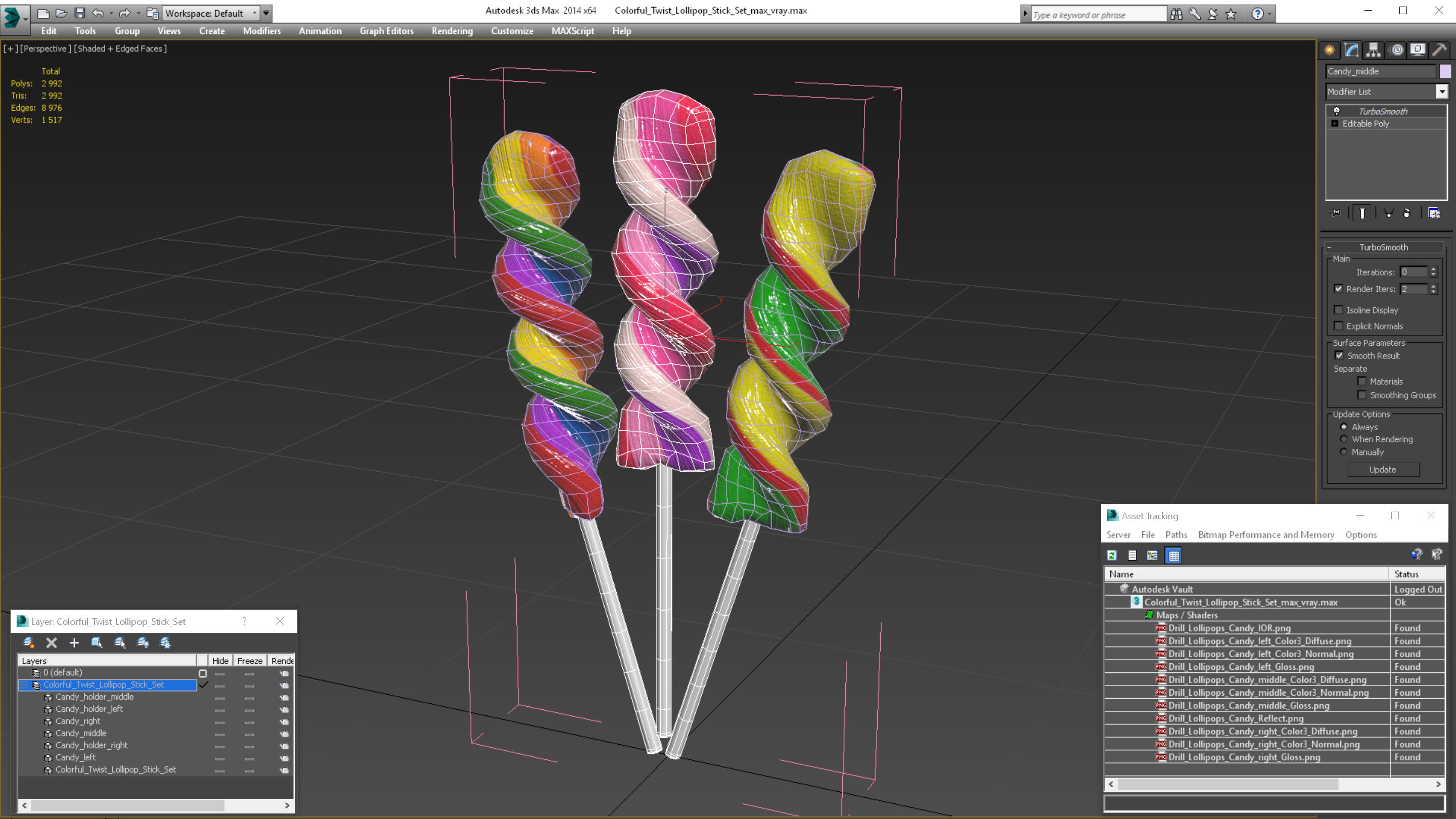 3D Colorful Twist Lollipop Stick Set model