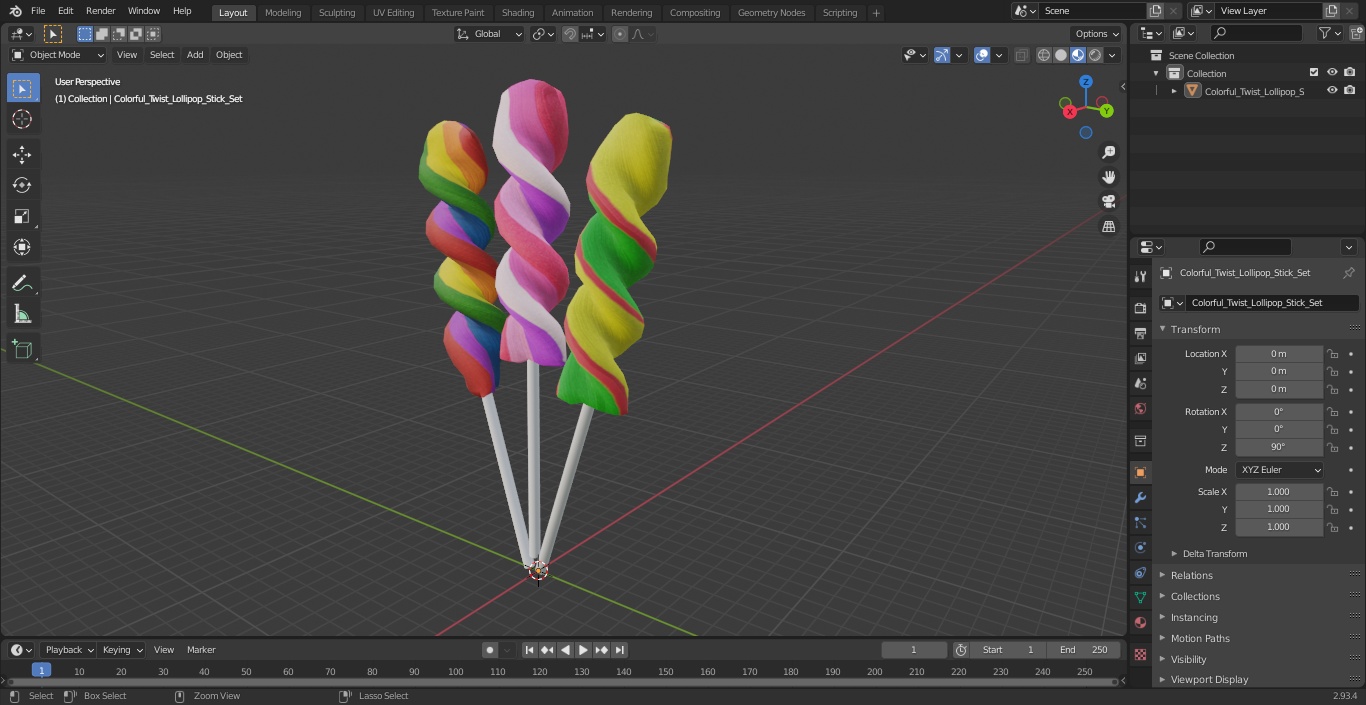 3D Colorful Twist Lollipop Stick Set model