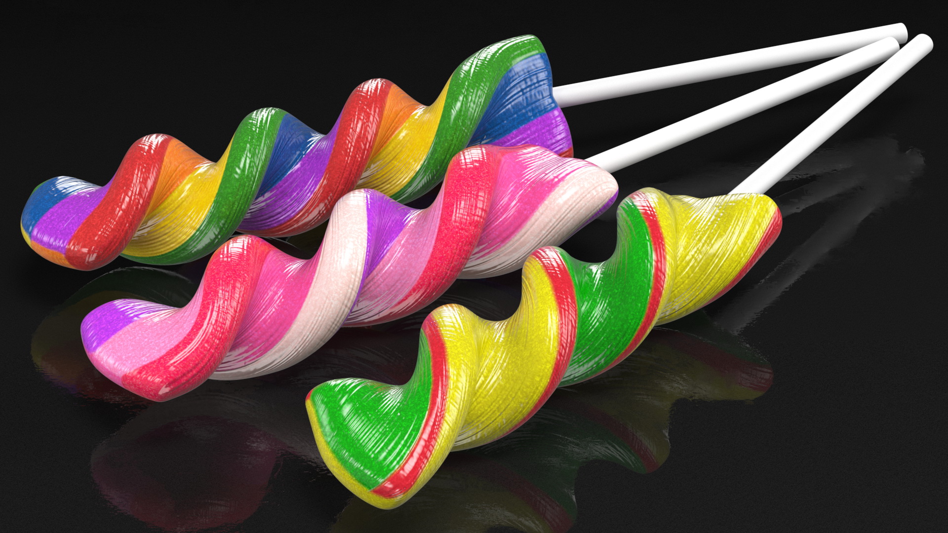 3D Colorful Twist Lollipop Stick Set model