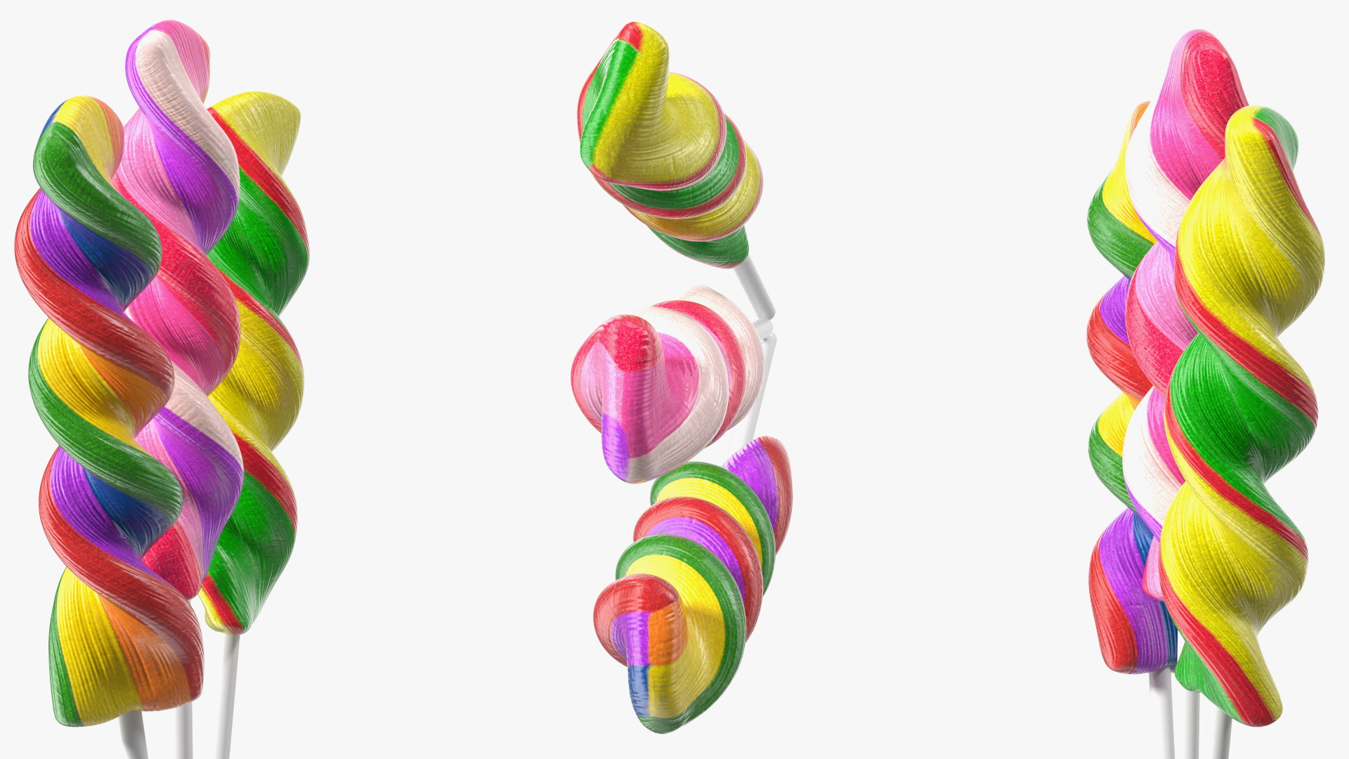 3D Colorful Twist Lollipop Stick Set model