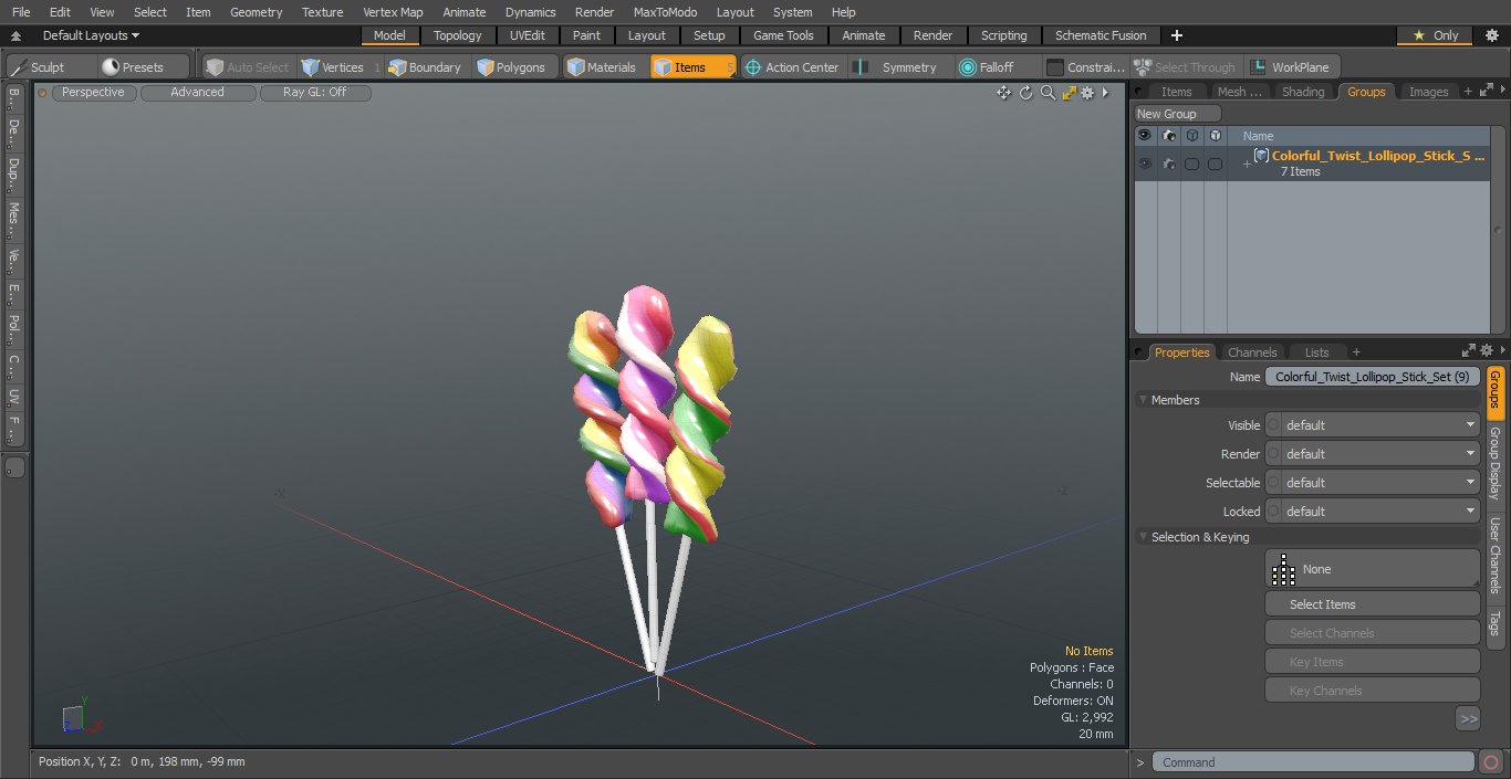 3D Colorful Twist Lollipop Stick Set model