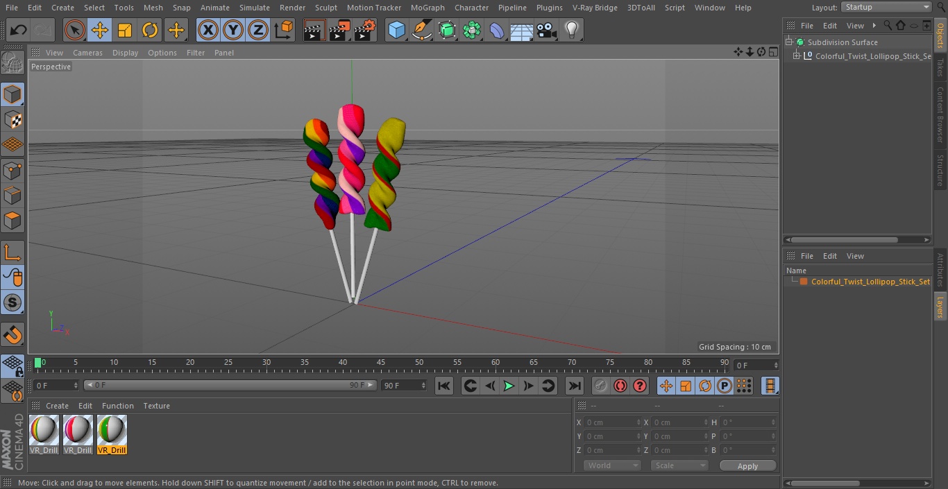 3D Colorful Twist Lollipop Stick Set model