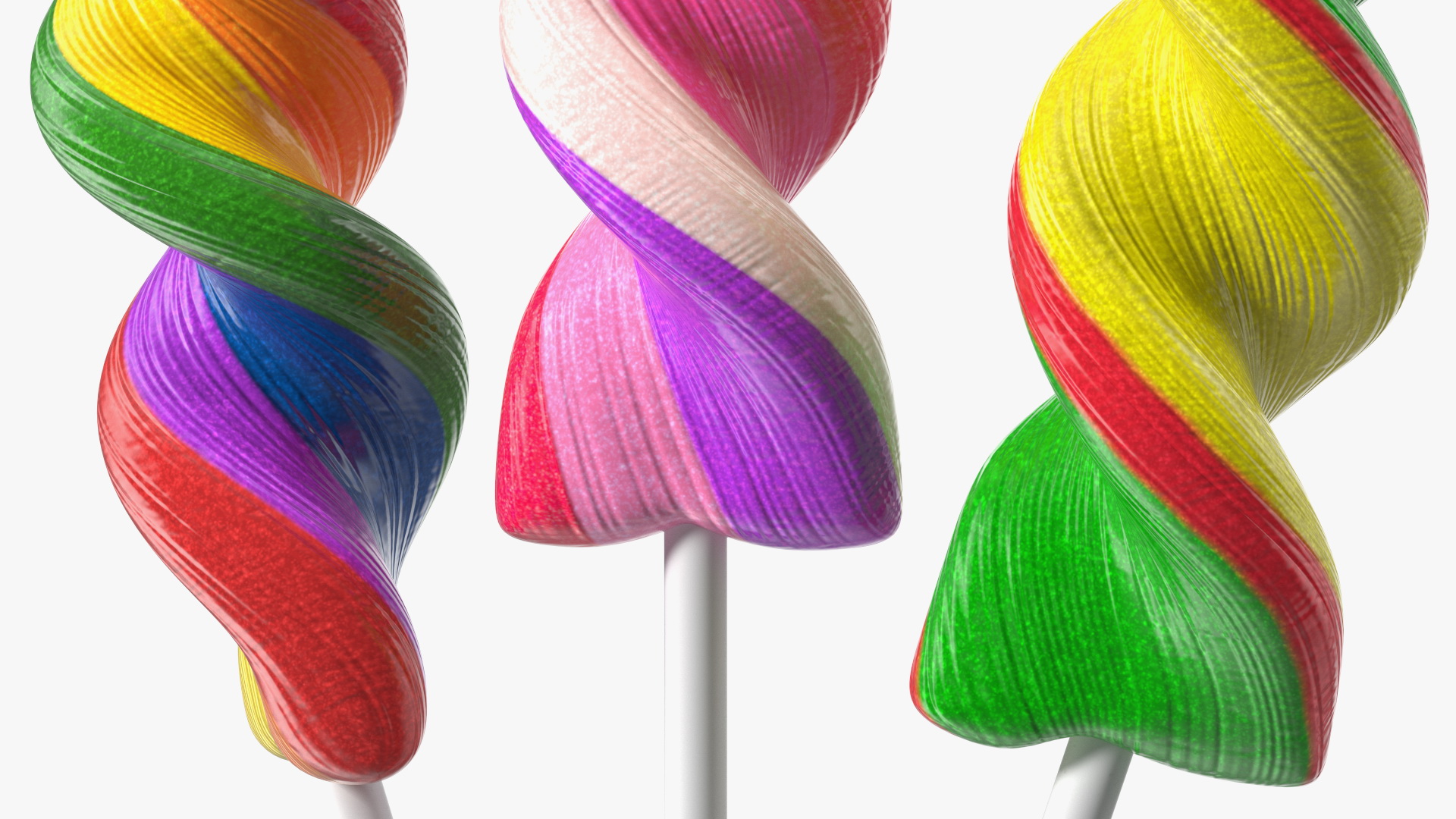3D Colorful Twist Lollipop Stick Set model