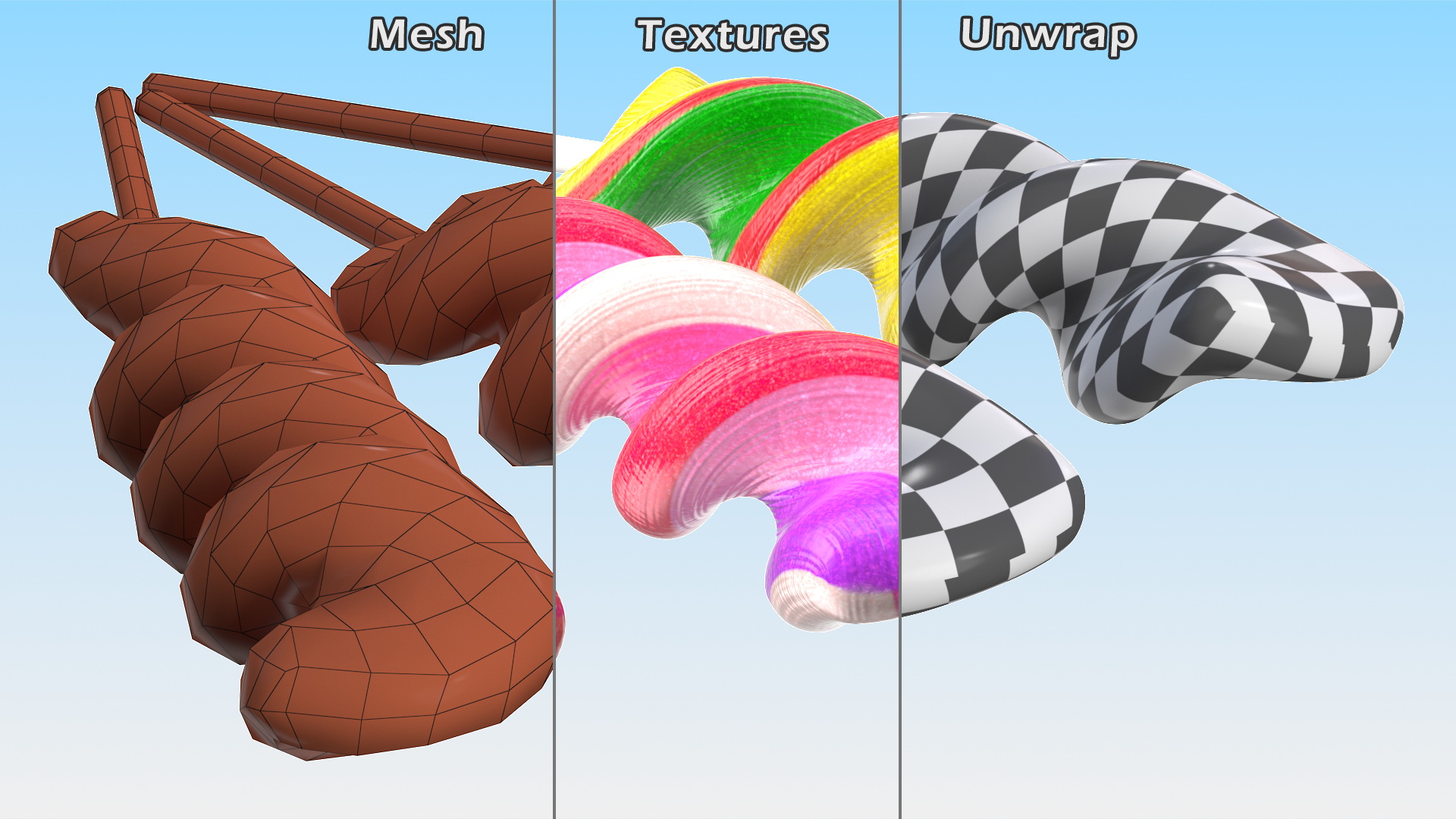 3D Colorful Twist Lollipop Stick Set model
