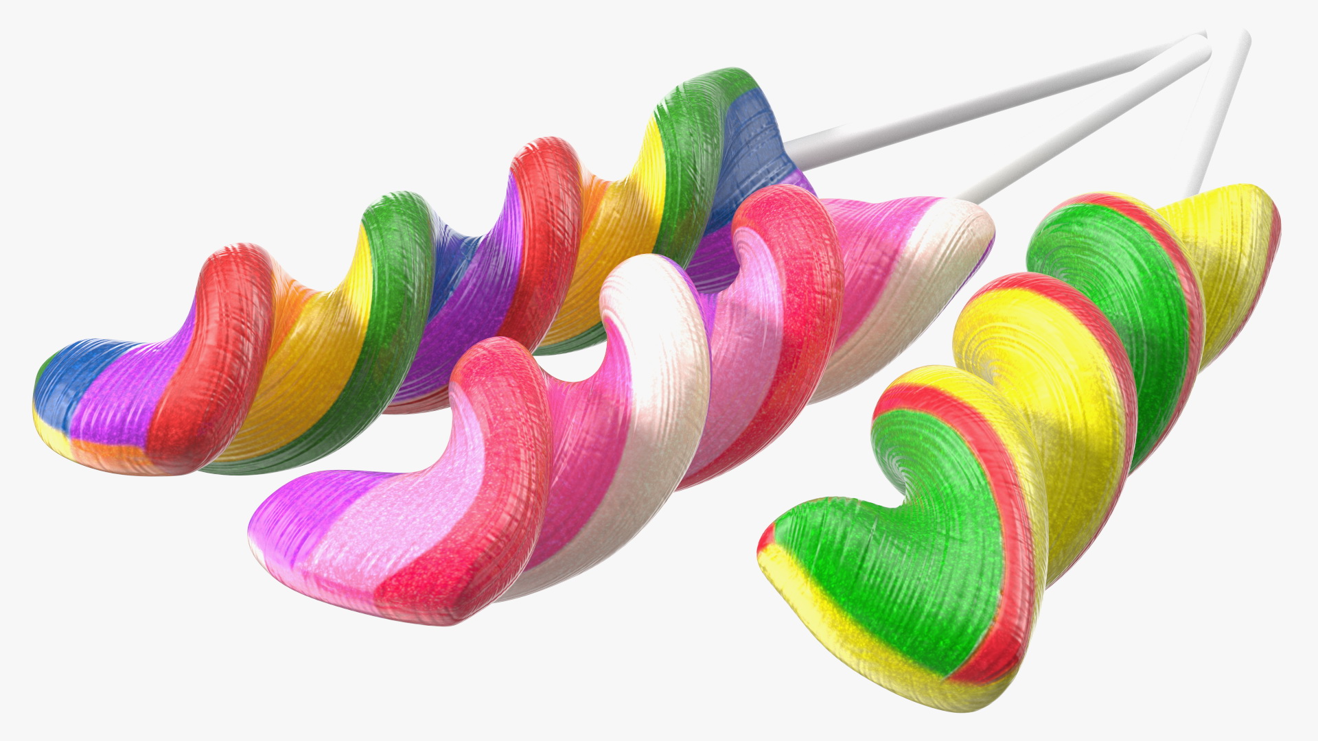 3D Colorful Twist Lollipop Stick Set model