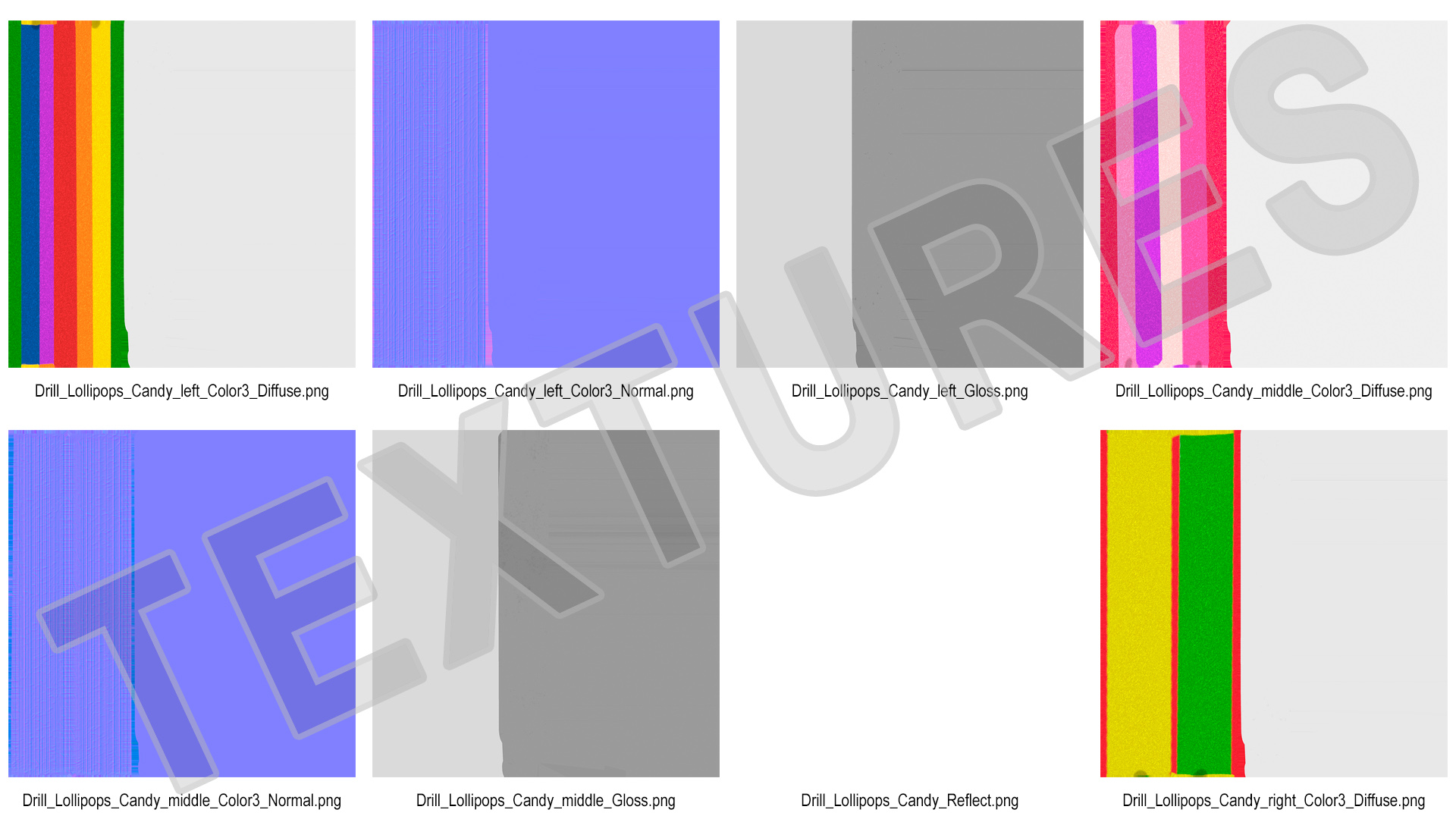 3D Colorful Twist Lollipop Stick Set model