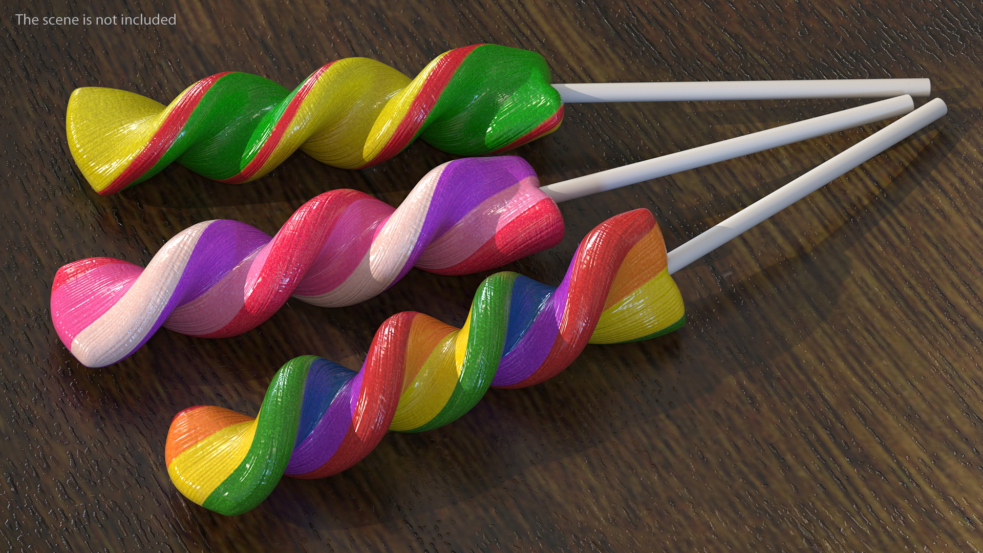 3D Colorful Twist Lollipop Stick Set model