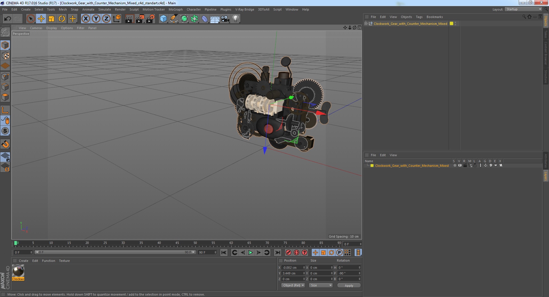 3D Clockwork Gear with Counter Mechanism Mixed model