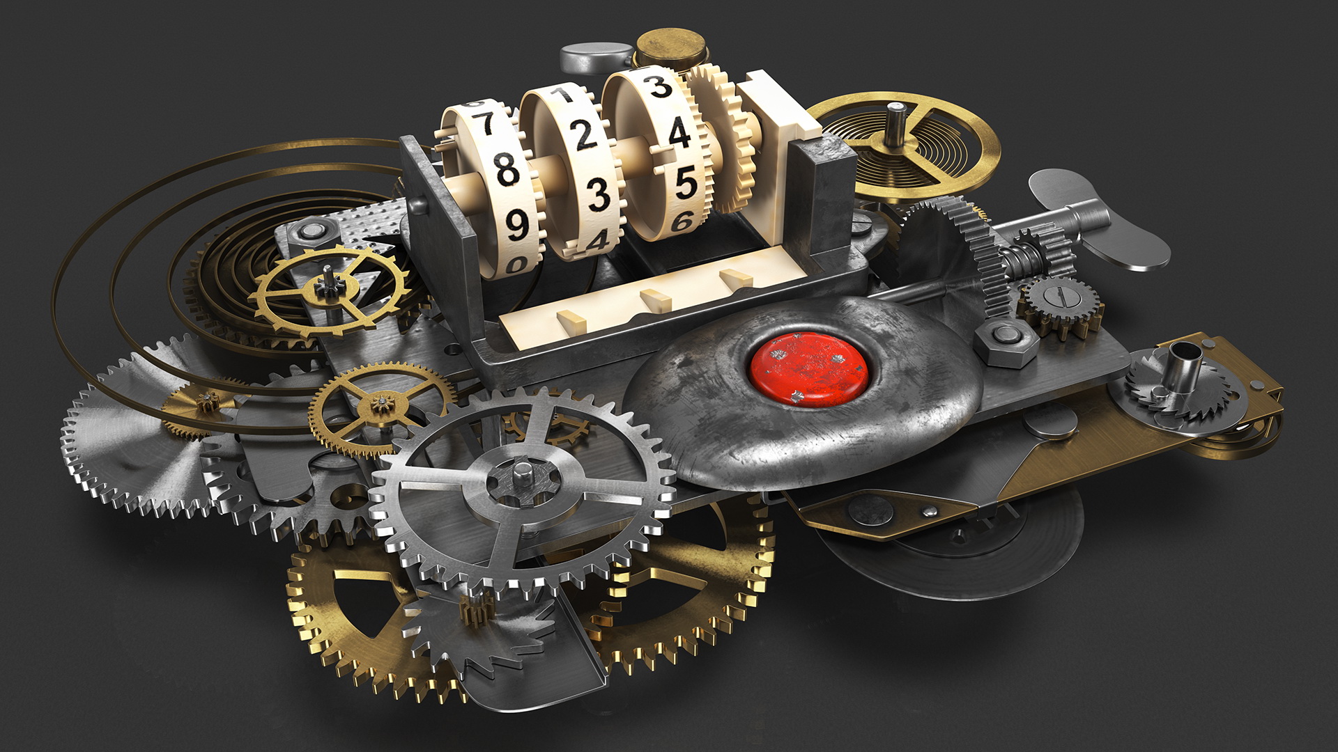 3D Clockwork Gear with Counter Mechanism Mixed model