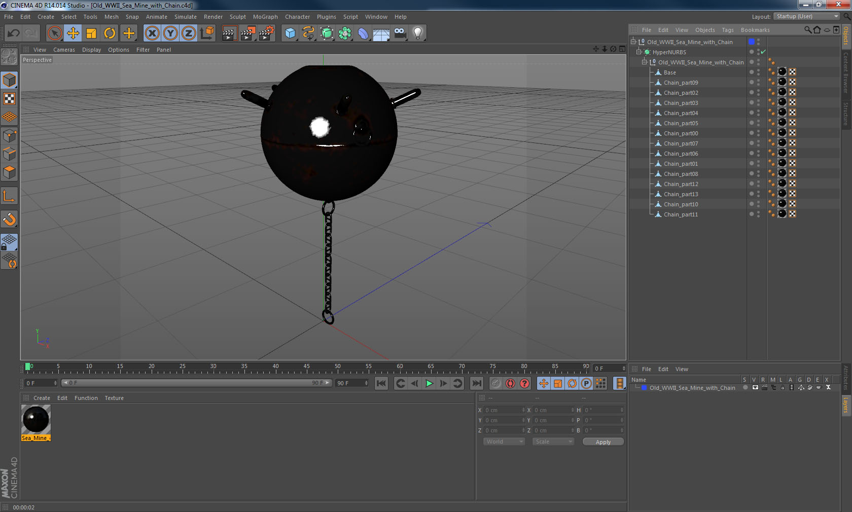 3D Old WWII Sea Mine with Chain model