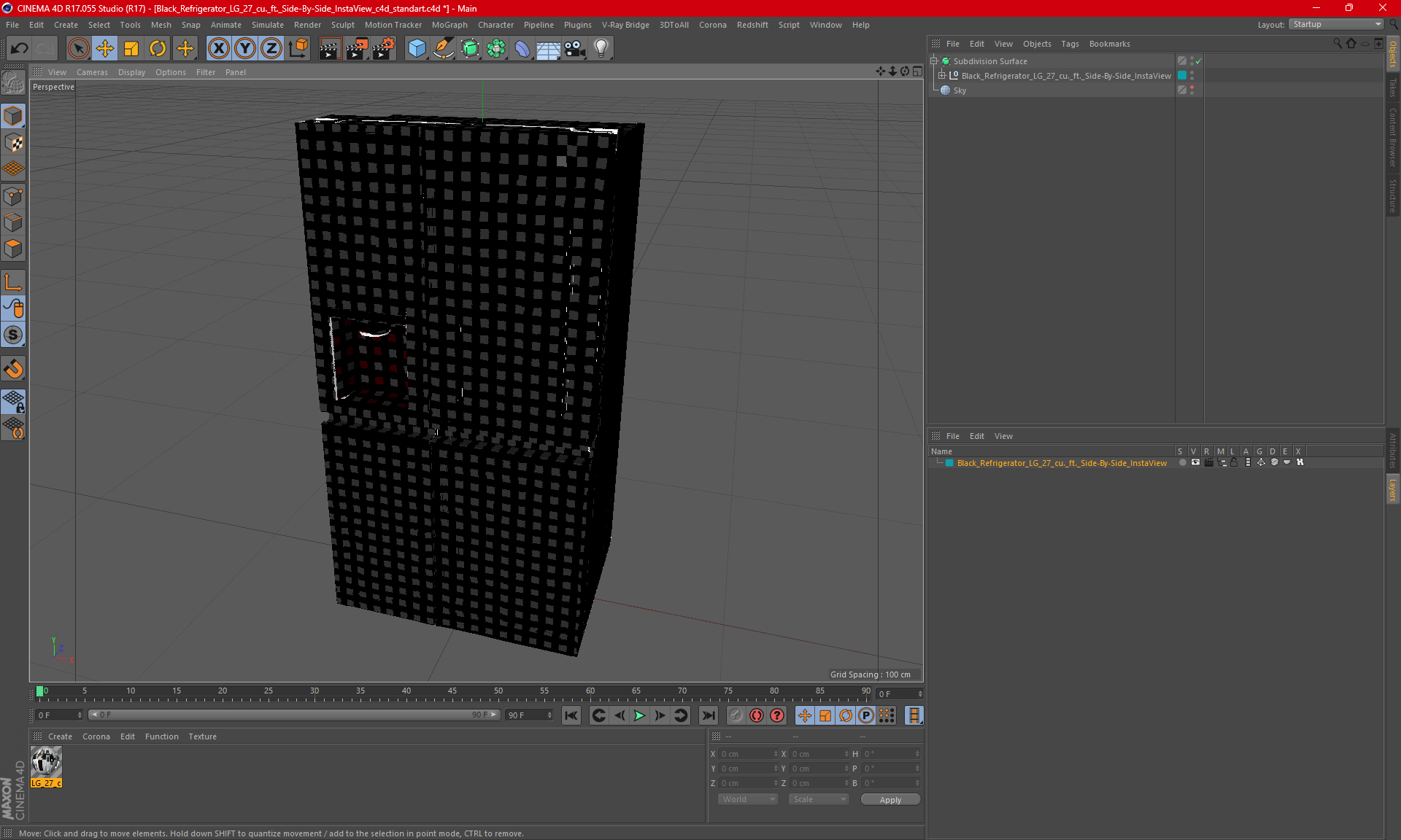 Black Refrigerator LG 27 Side-By-Side InstaView 3D
