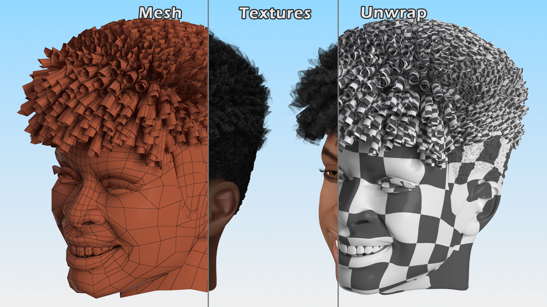 Black Teenager Smiling Head 3D