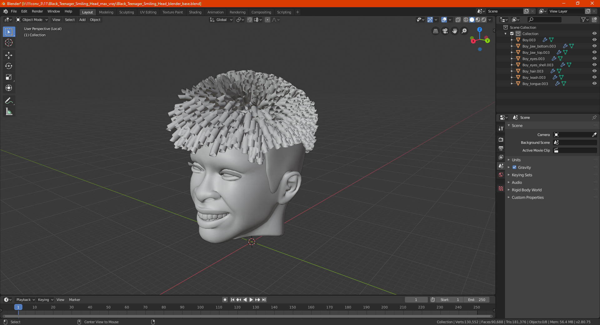 Black Teenager Smiling Head 3D