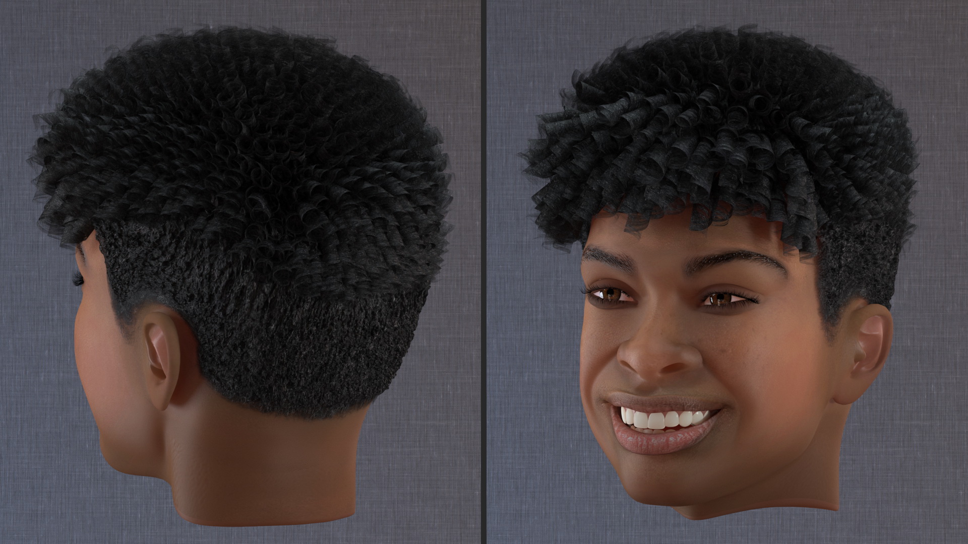 Black Teenager Smiling Head 3D