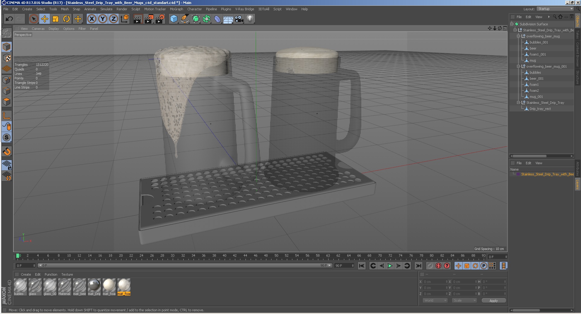 3D model Stainless Steel Drip Tray with Beer Mugs
