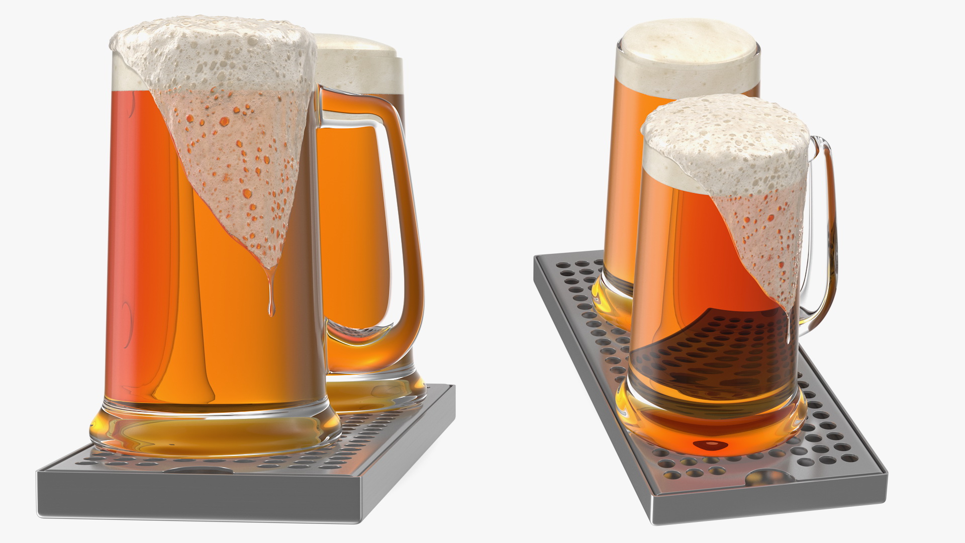 3D model Stainless Steel Drip Tray with Beer Mugs