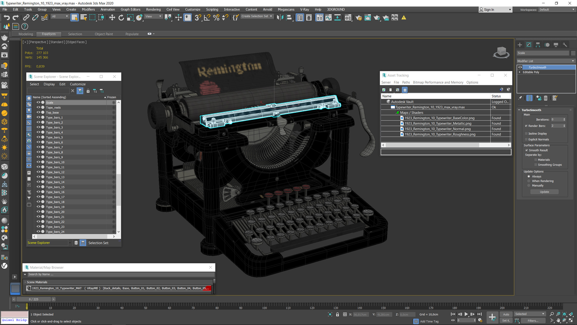 3D Typewriter Remington 10 1923 model