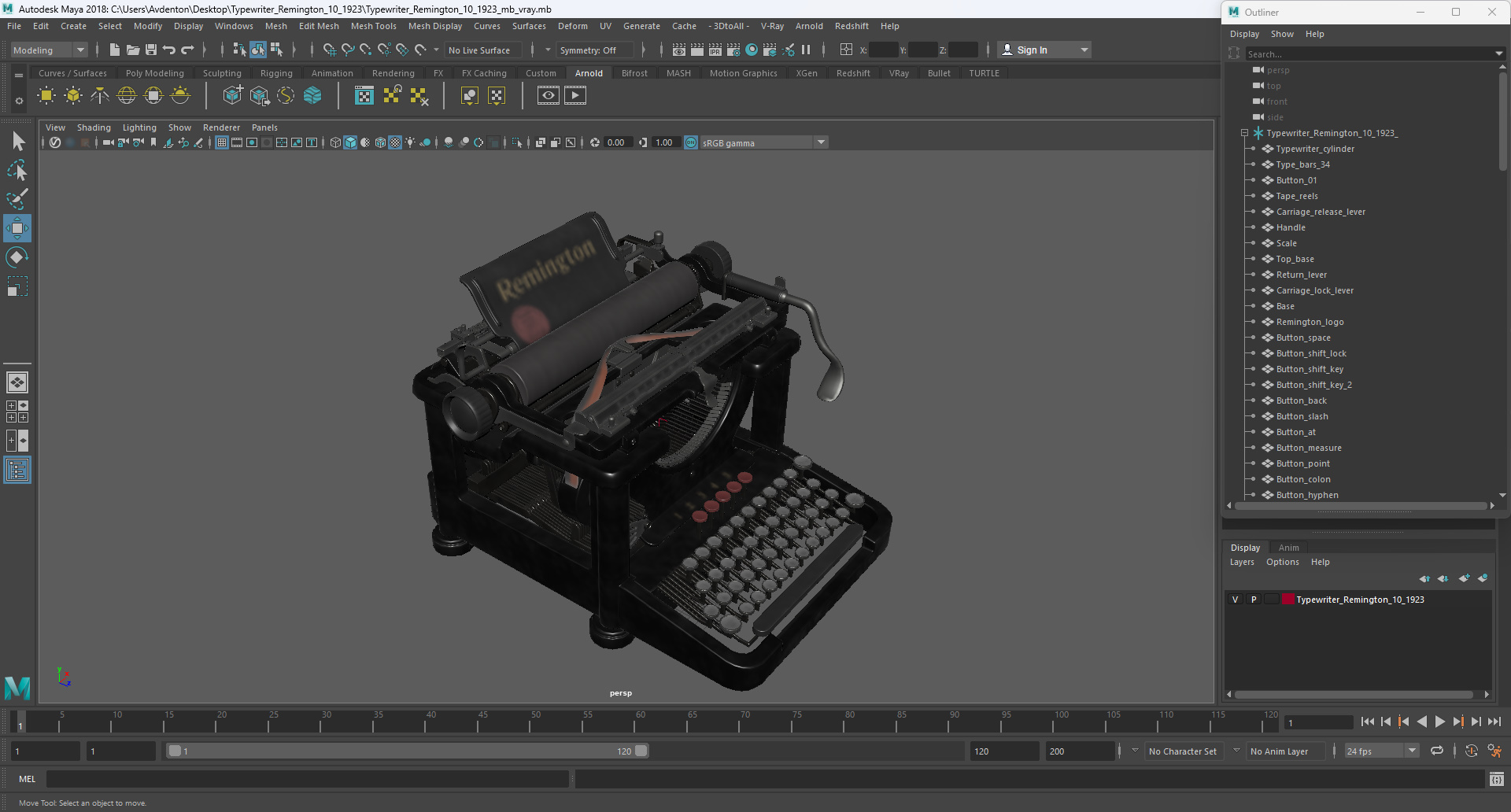 3D Typewriter Remington 10 1923 model