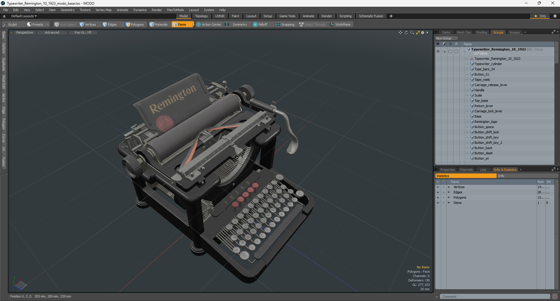 3D Typewriter Remington 10 1923 model