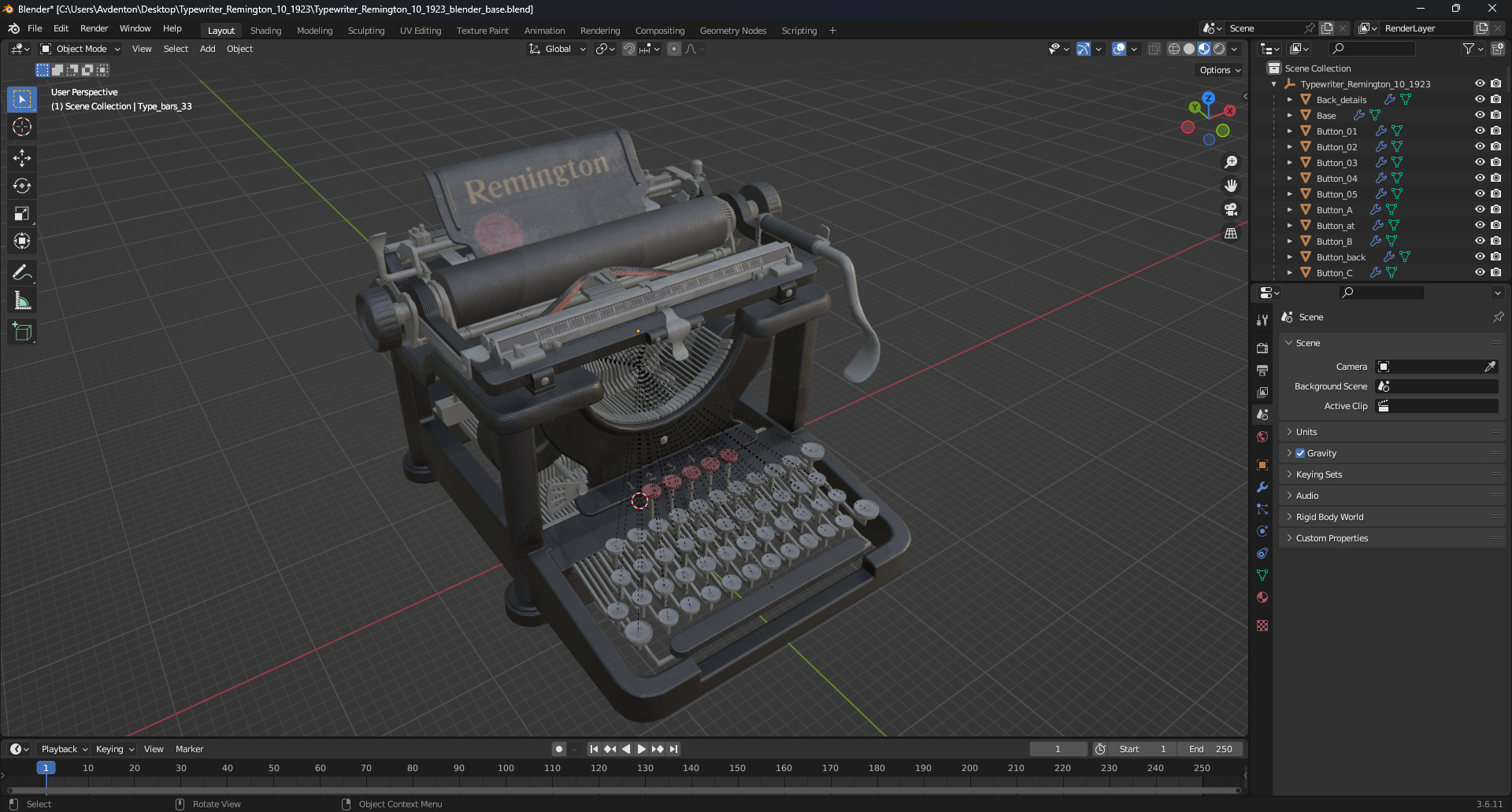 3D Typewriter Remington 10 1923 model