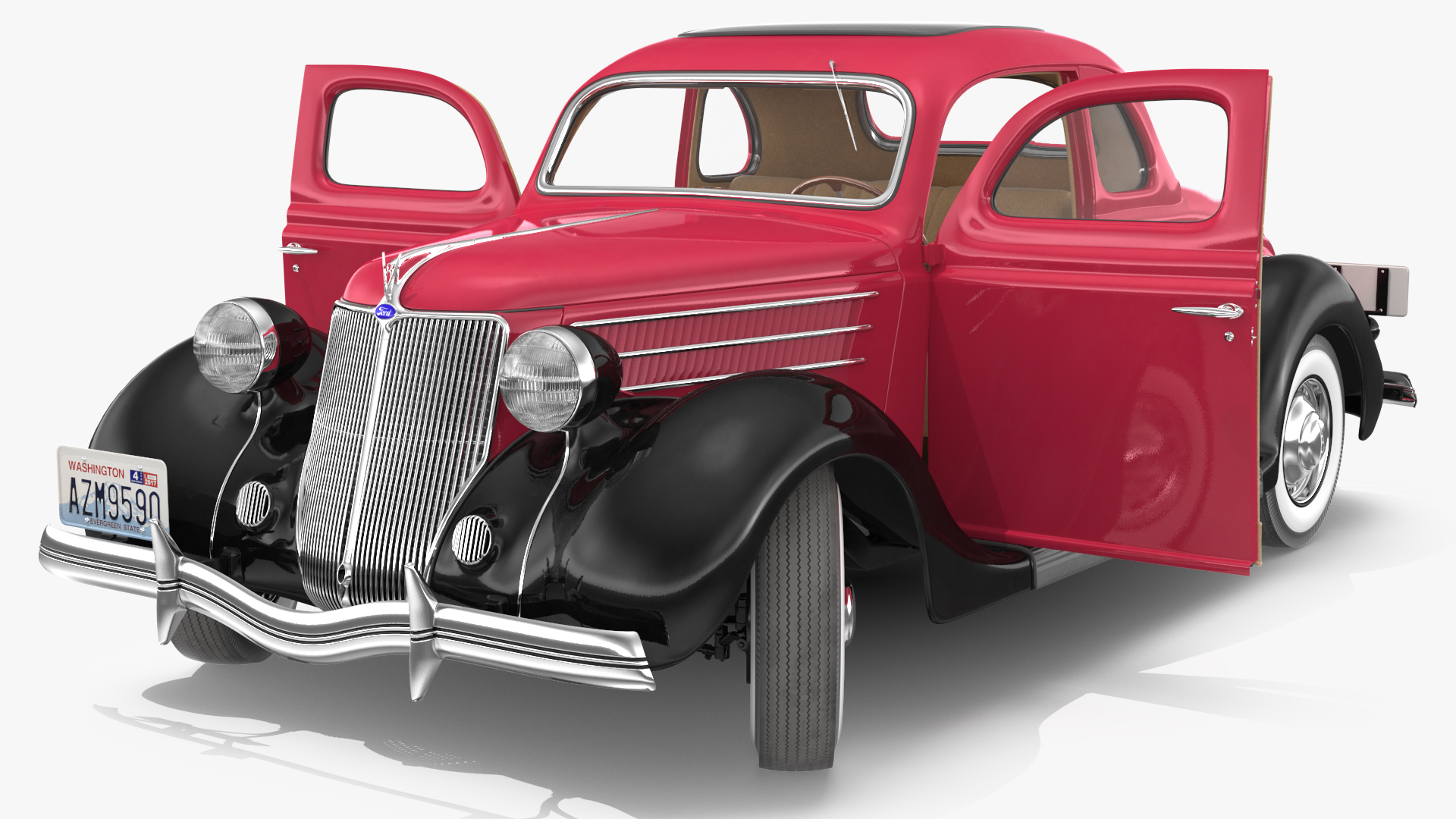 1936 Ford V8 Coupe Red Rigged 3D model