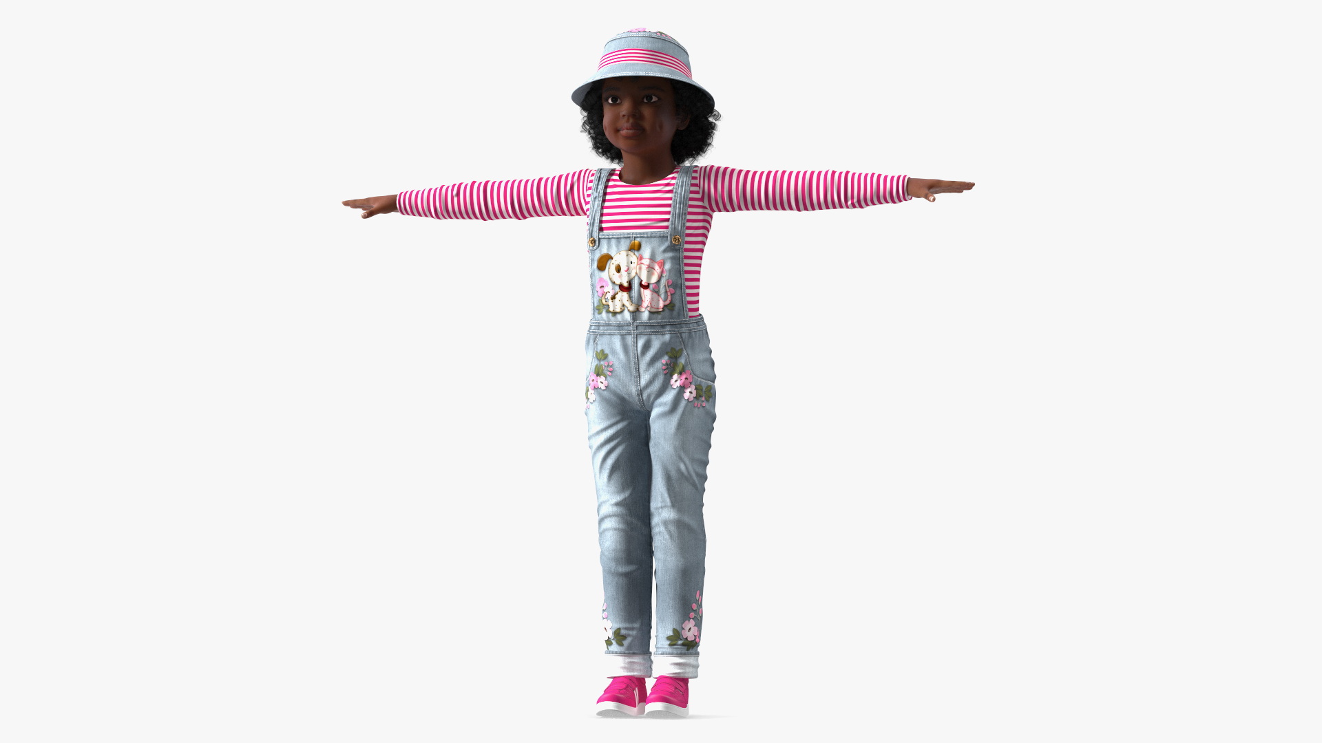 Dressed Street Style Black Girl Child T-Pose 3D model