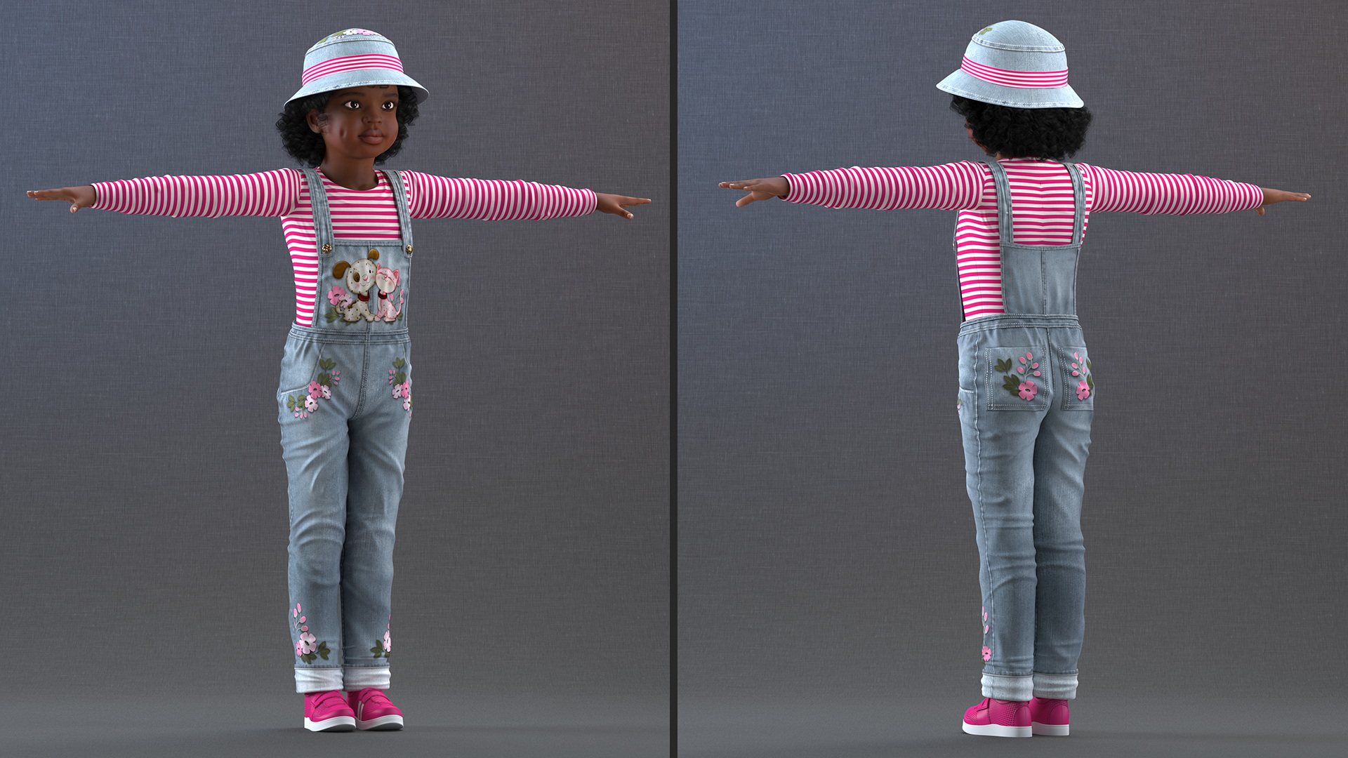 Dressed Street Style Black Girl Child T-Pose 3D model