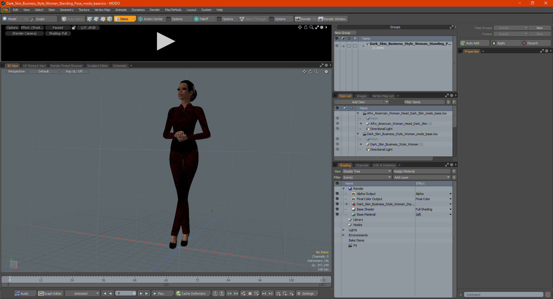 Dark Skin Business Style Woman Standing Pose 3D model