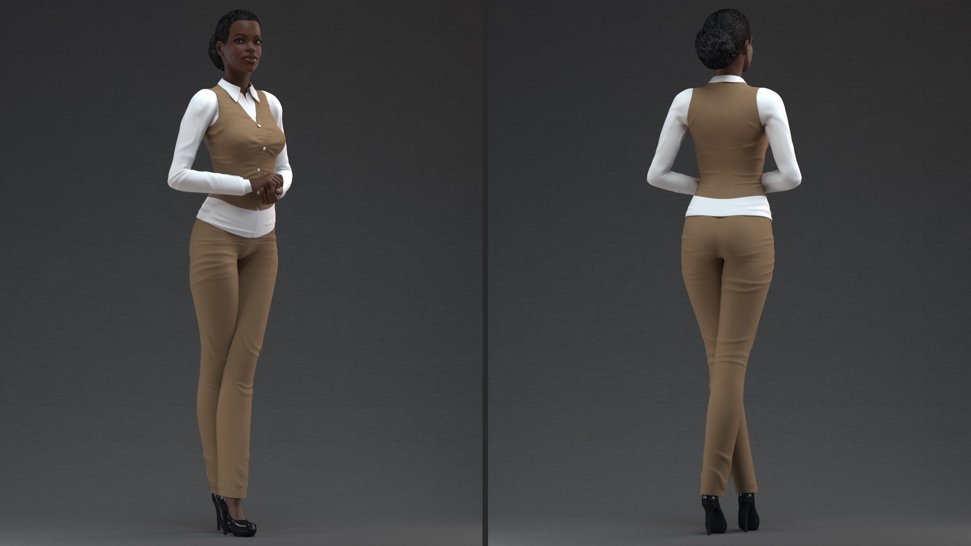 Dark Skin Business Style Woman Standing Pose 3D model