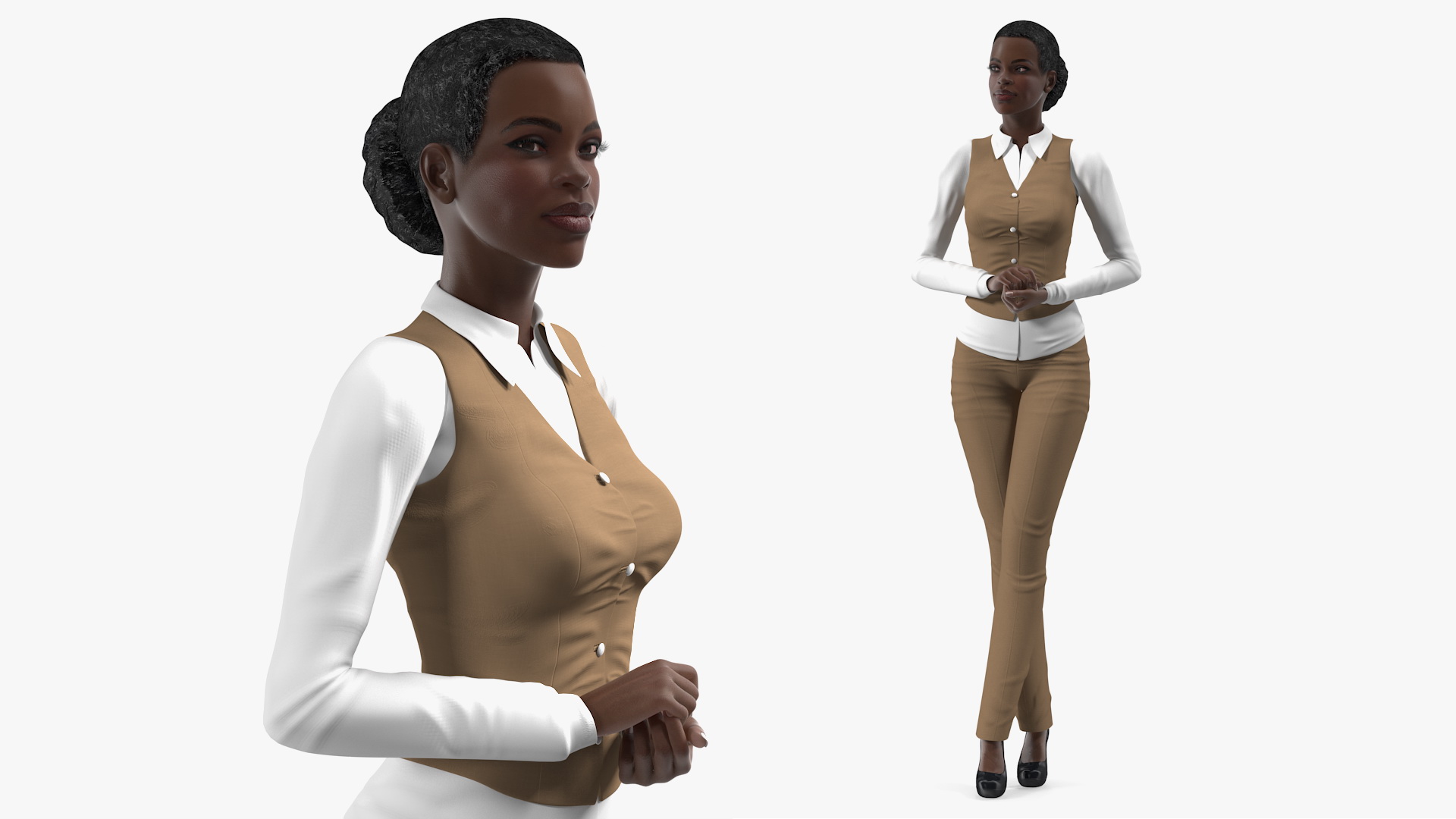 Dark Skin Business Style Woman Standing Pose 3D model