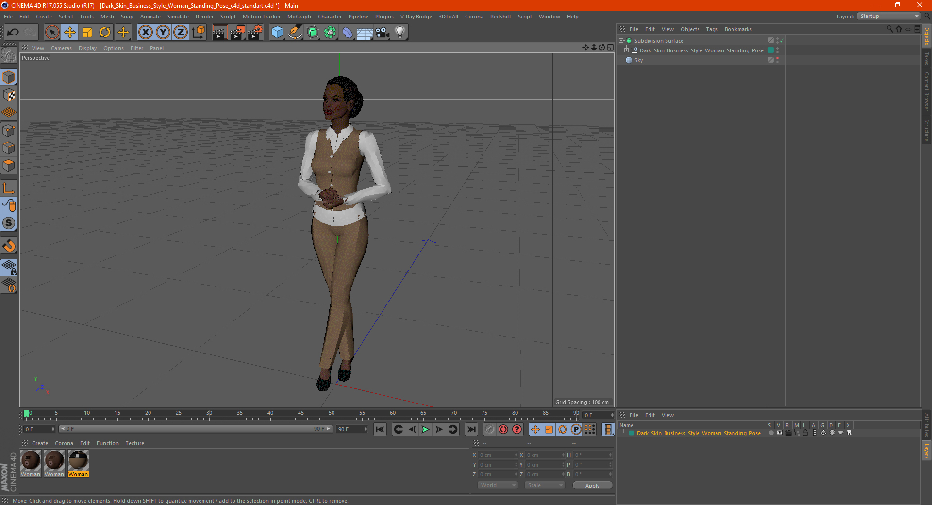 Dark Skin Business Style Woman Standing Pose 3D model
