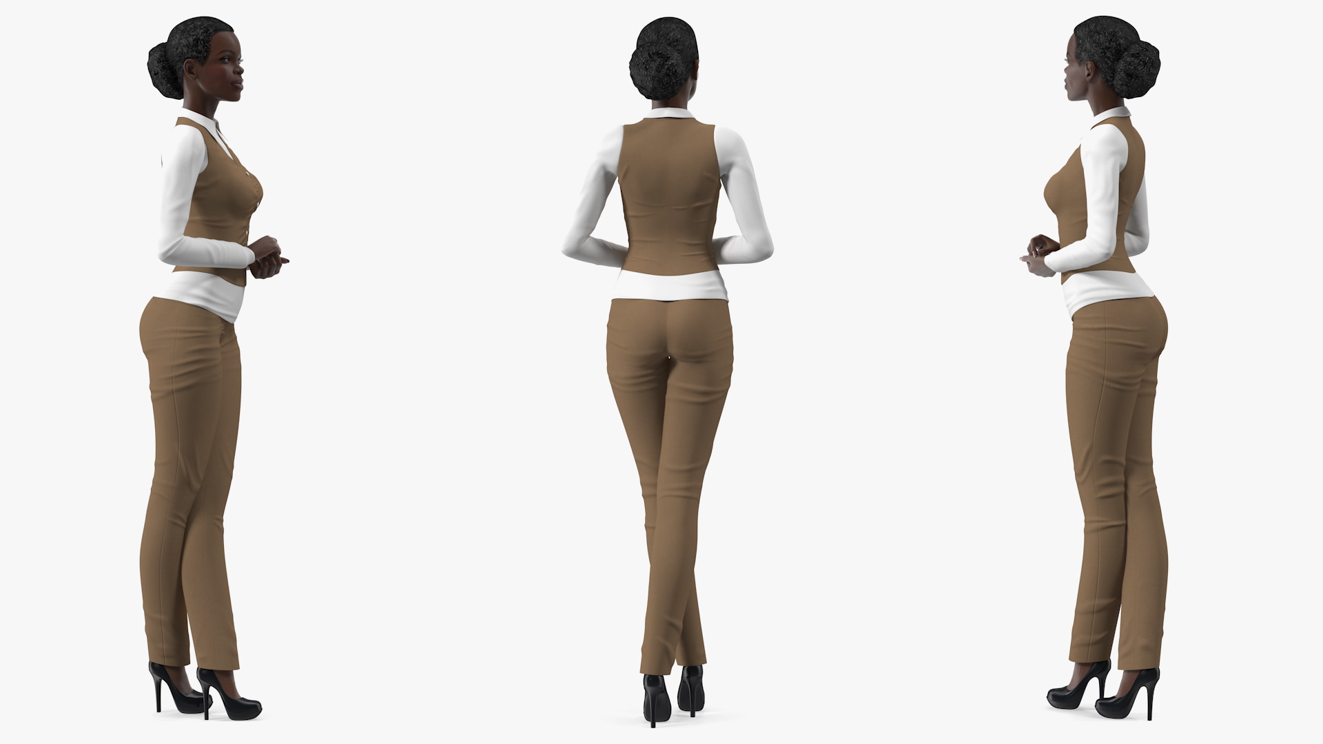 Dark Skin Business Style Woman Standing Pose 3D model
