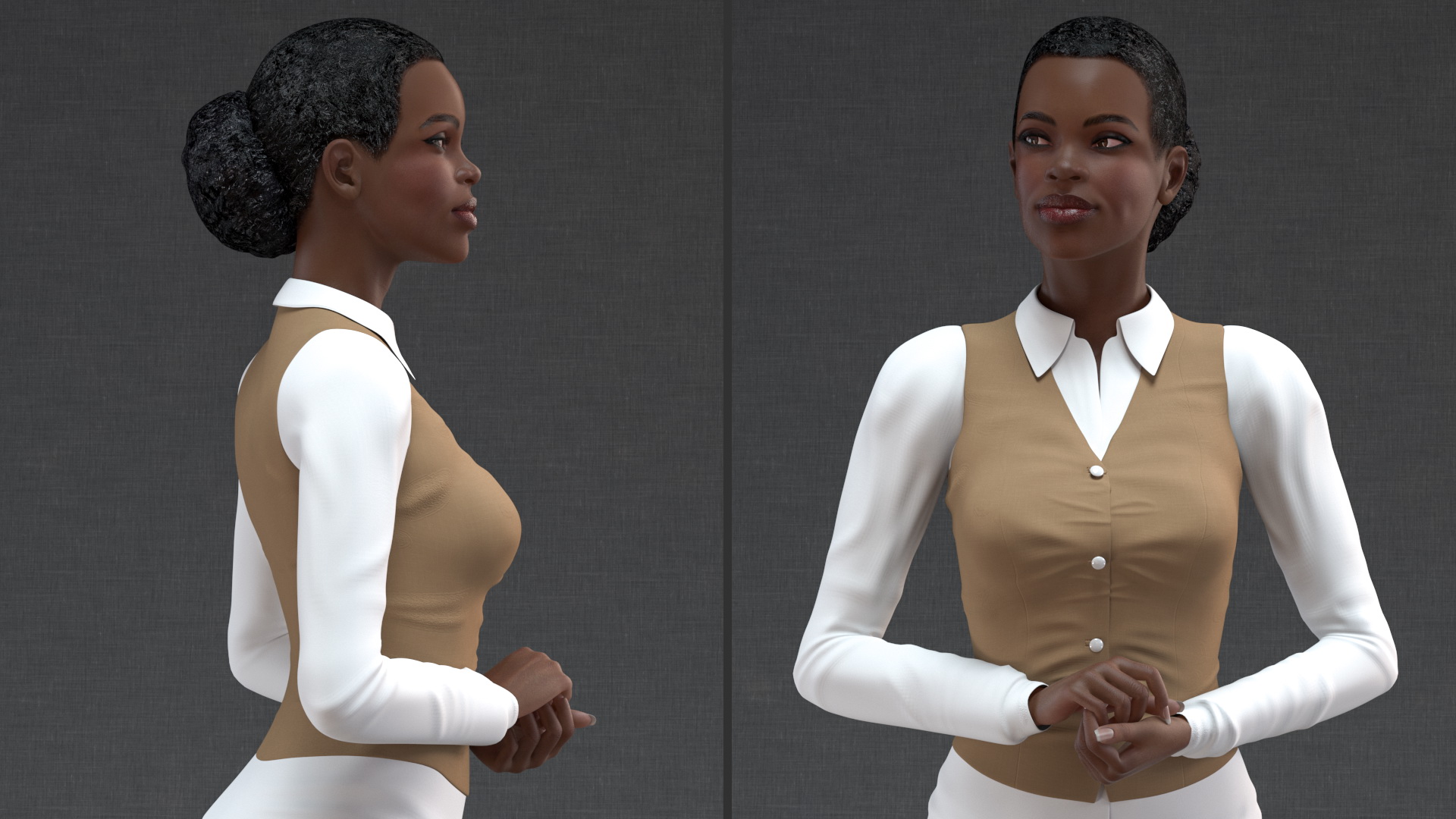 Dark Skin Business Style Woman Standing Pose 3D model