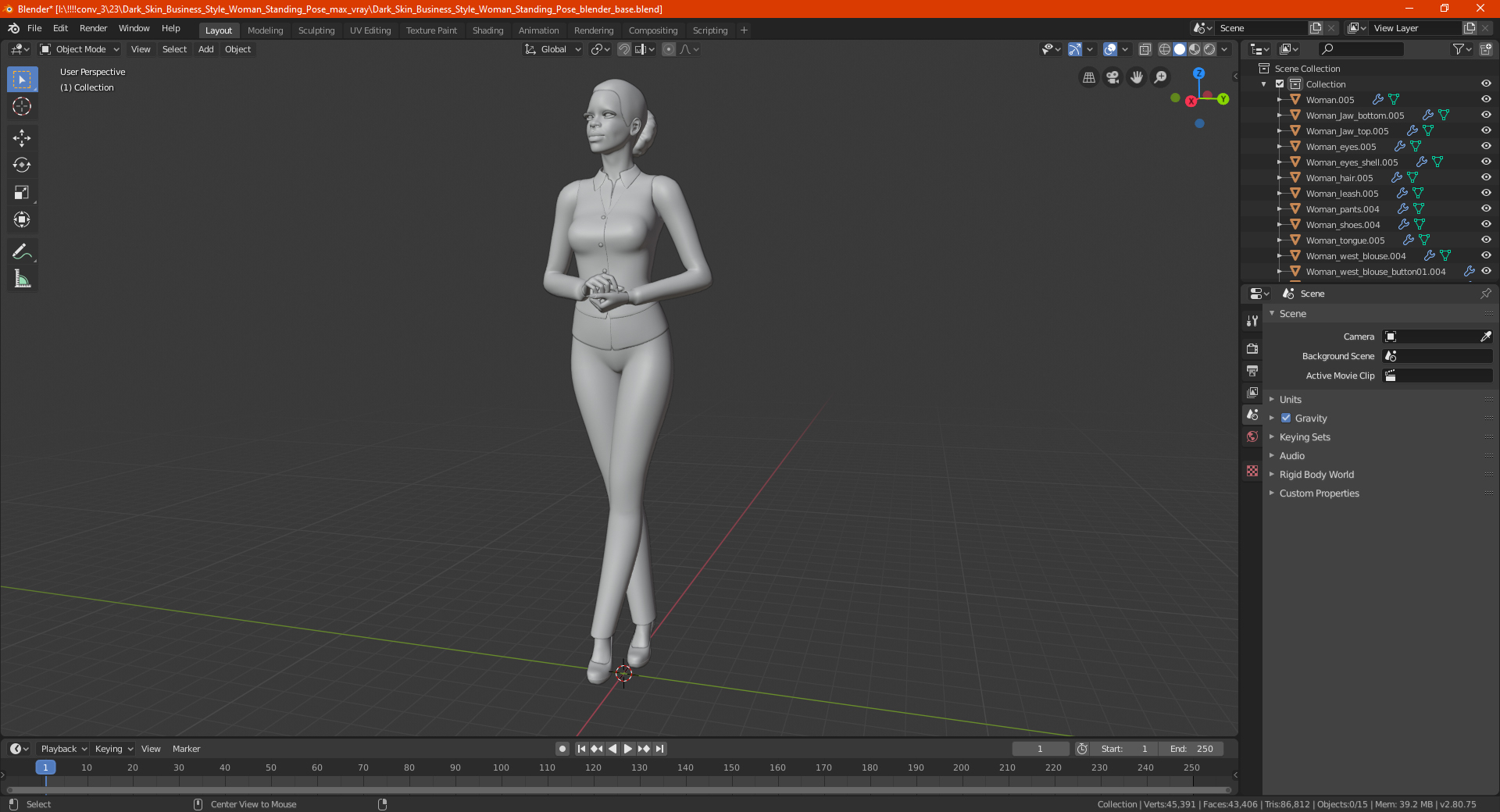 Dark Skin Business Style Woman Standing Pose 3D model