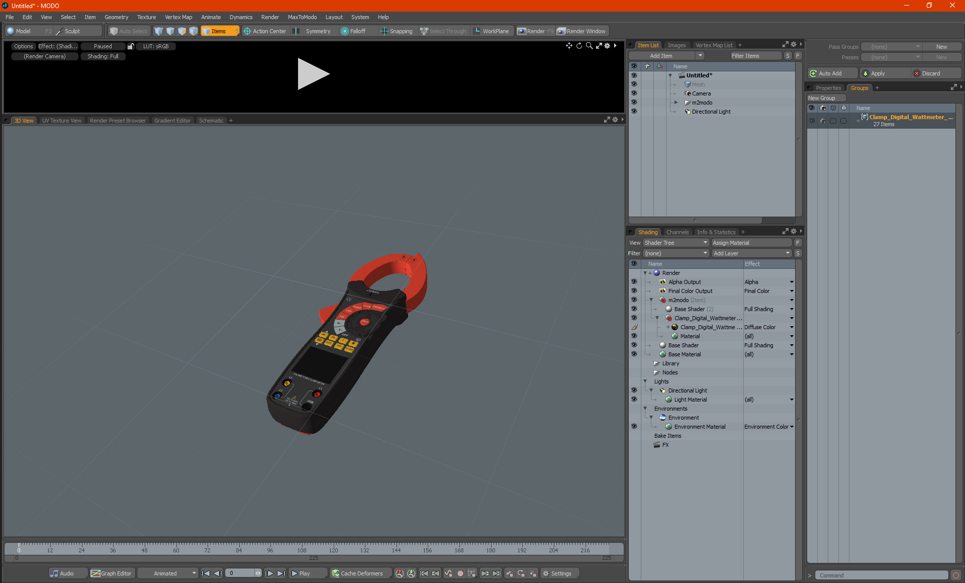 Clamp Digital Wattmeter Black 3D model