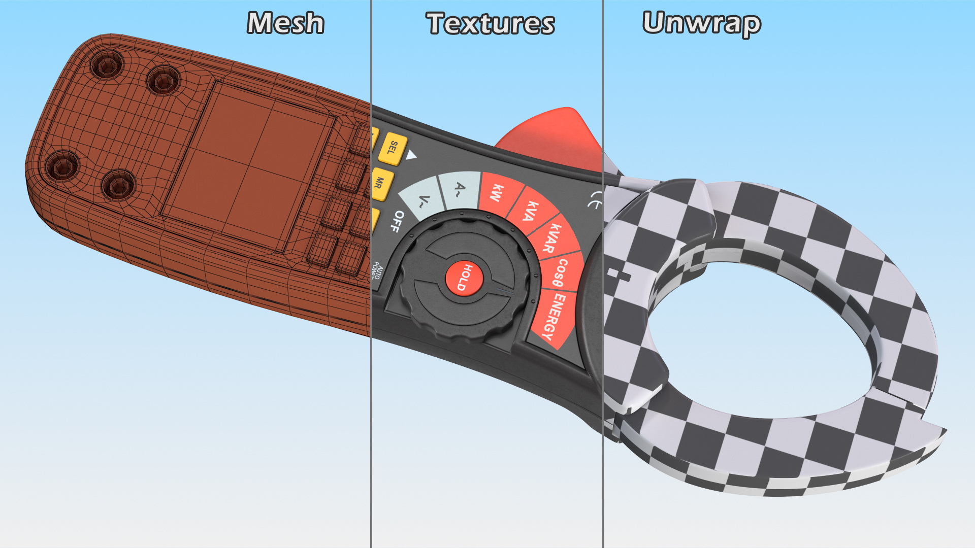 Clamp Digital Wattmeter Black 3D model
