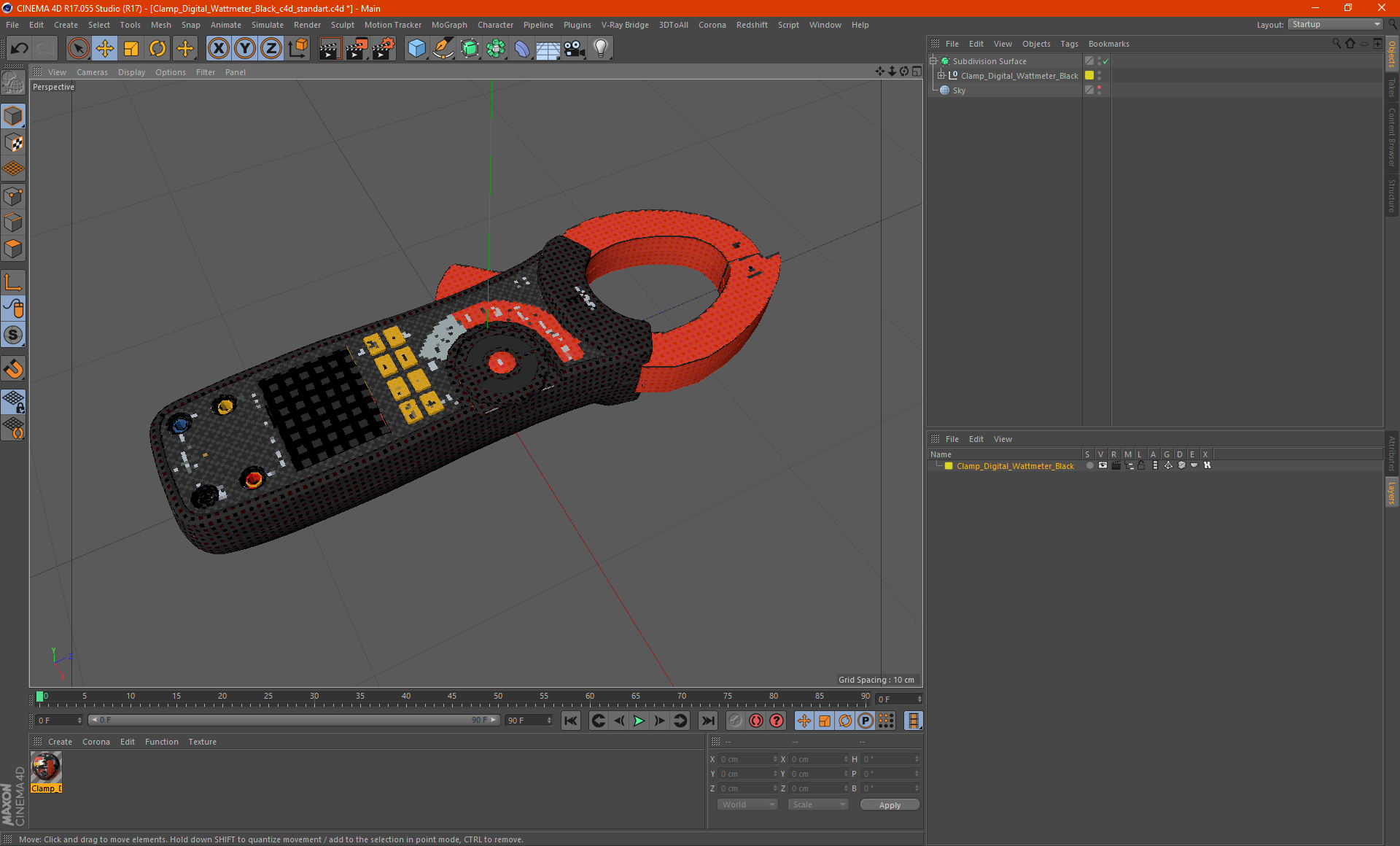 Clamp Digital Wattmeter Black 3D model